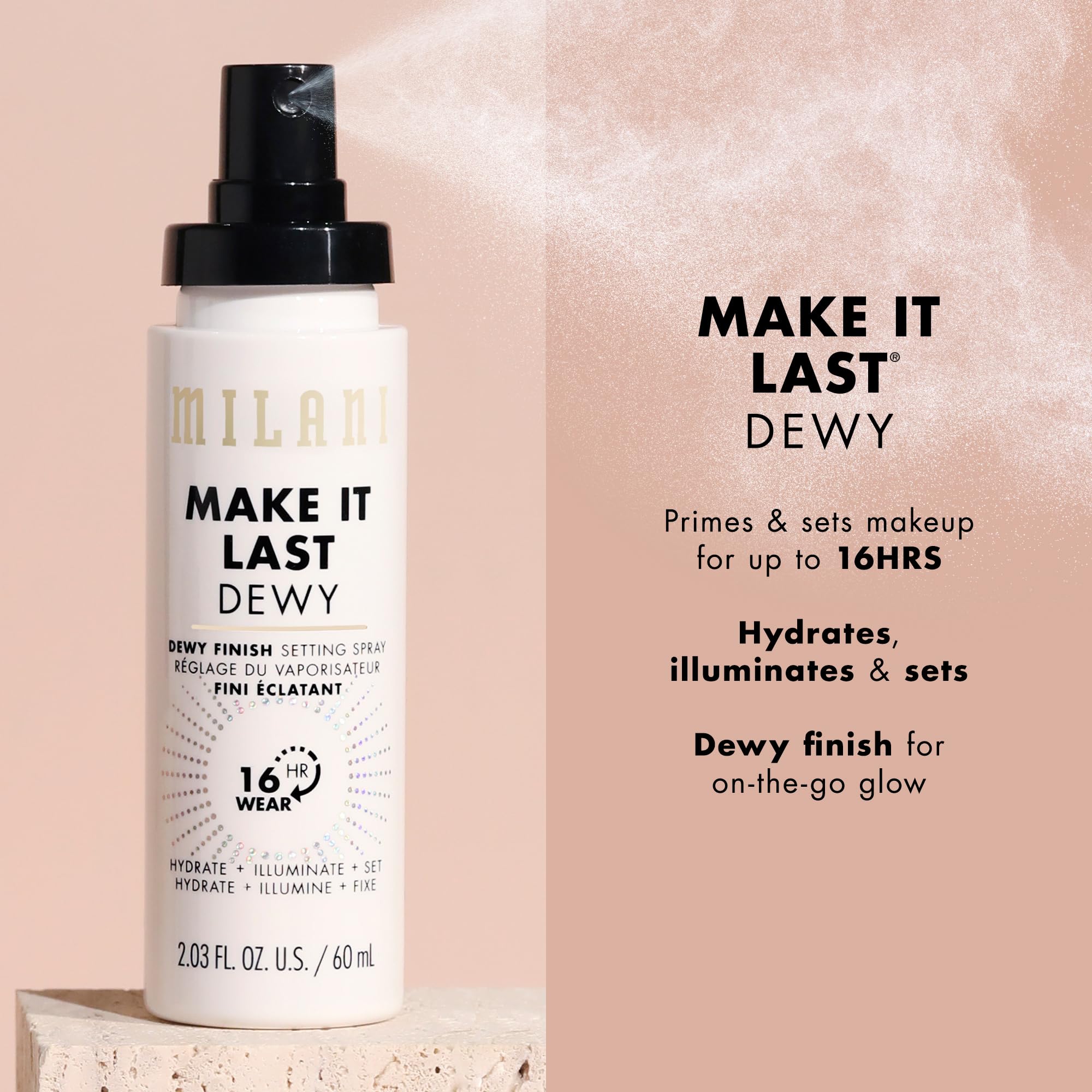 Milani Make It Dewy Setting Spray 3 In 1- Hydrate + Illuminate + Set (2.03 Fl. Oz.) Makeup Finishing Spray - Makeup Primer & Hyd