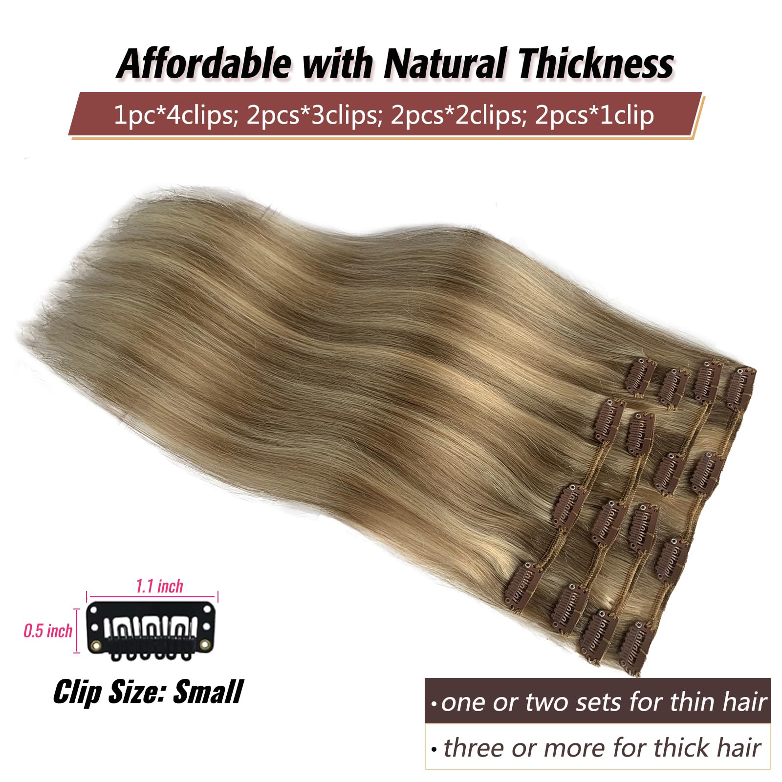 Clip In Hair Extensions Human Hair Blonde Highlight Real Hair Clip In Extensions For White Women 15 Inch Short Straight Beige Bl