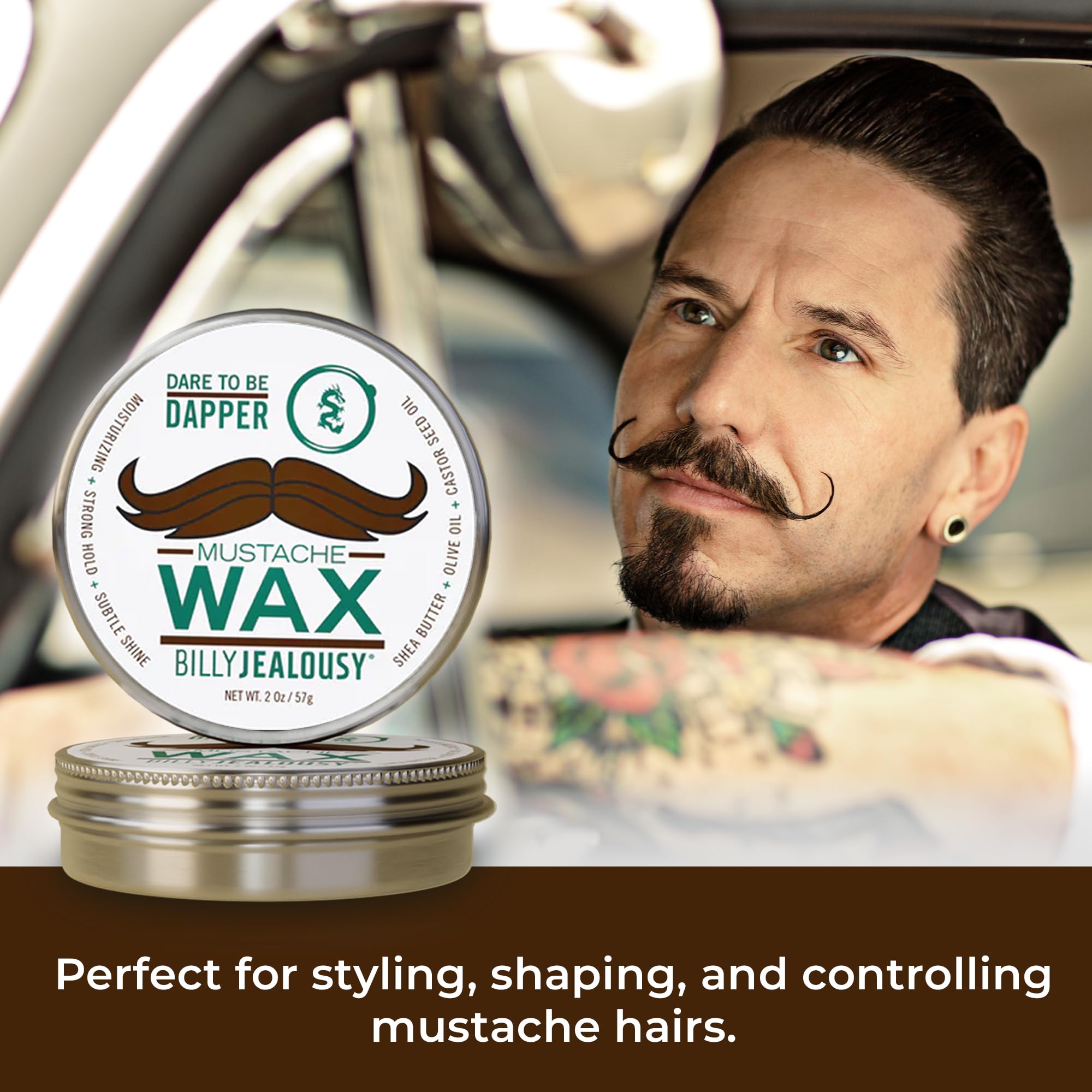 Billy Jealousy Bulletproof Strong Hold Mustache Wax, Conditioning Travel-Friendly Styling Product with Woodsy Lavender, Tropical