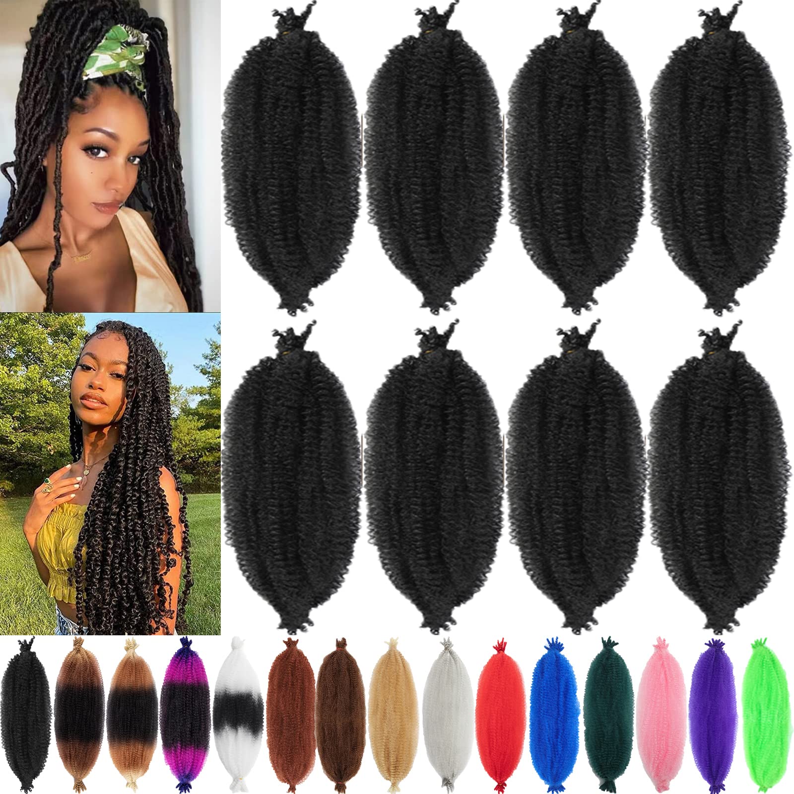 8 Packs Springy Afro Twist Hair 30 inch Pre-Separated Marley Twist Braiding Hair Soft Synthetic Crochet for Distressed Faux Locs