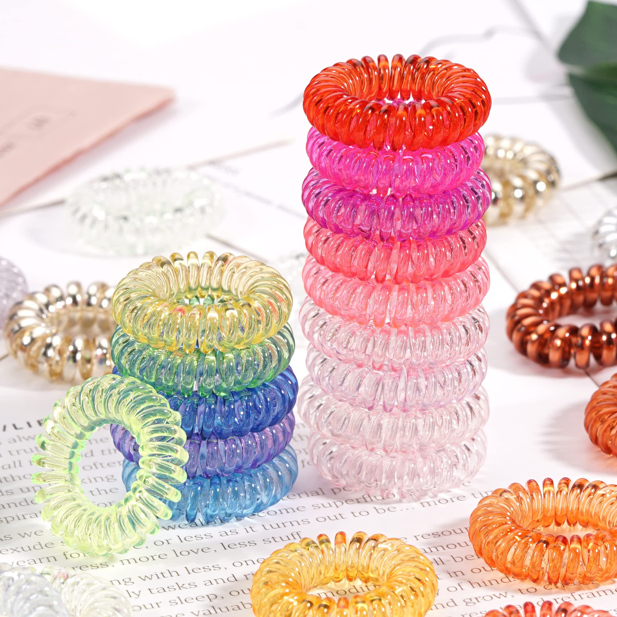 JOYOYO 40 Pack Small Spiral Hair Ties, No Crease Elastic Coils, Transparent Hair Bands Phone Cord Hair Ties and Bracelets for Wo