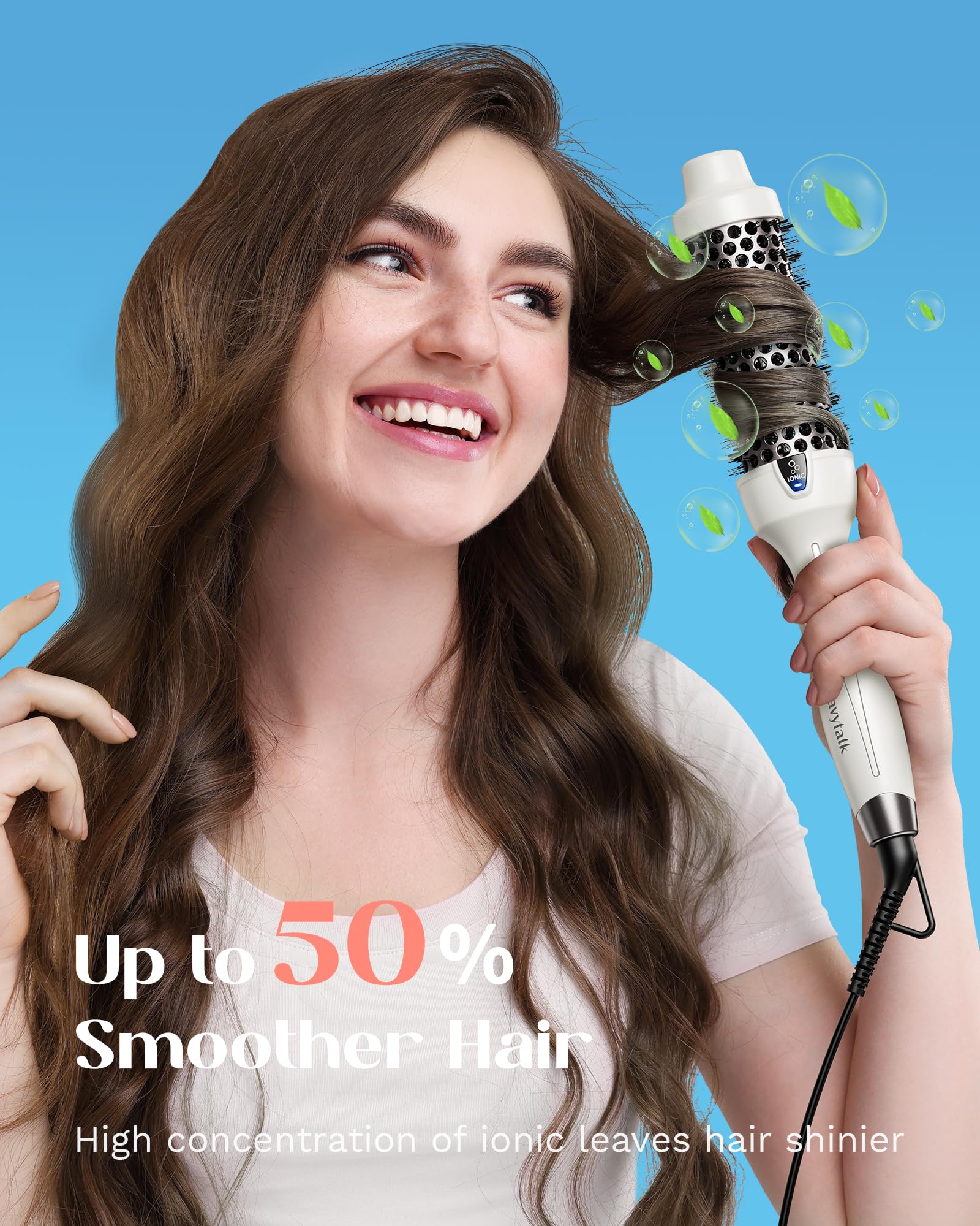 Wavytalk Thermal Brush, 1.5 Inch Ionic Thermal Round Brush Creates Blowout Look In 10 Minutes, Heated Round Brush Makes Hair Shi