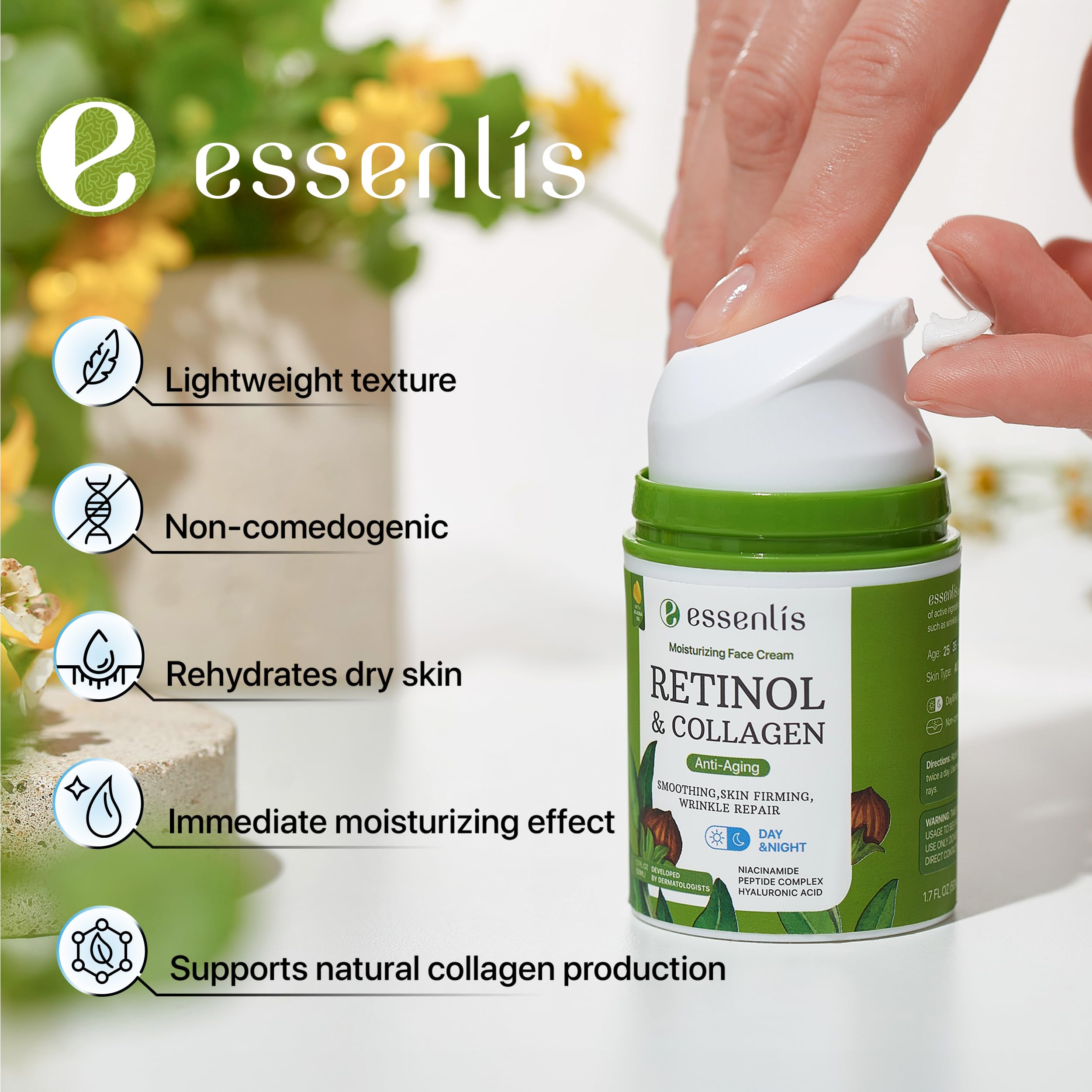Retinol Cream for Face, Day and Night Anti Aging Face Cream, Anti Wrinkle Collagen Moisturizer for Face with Niacinamide and Pep