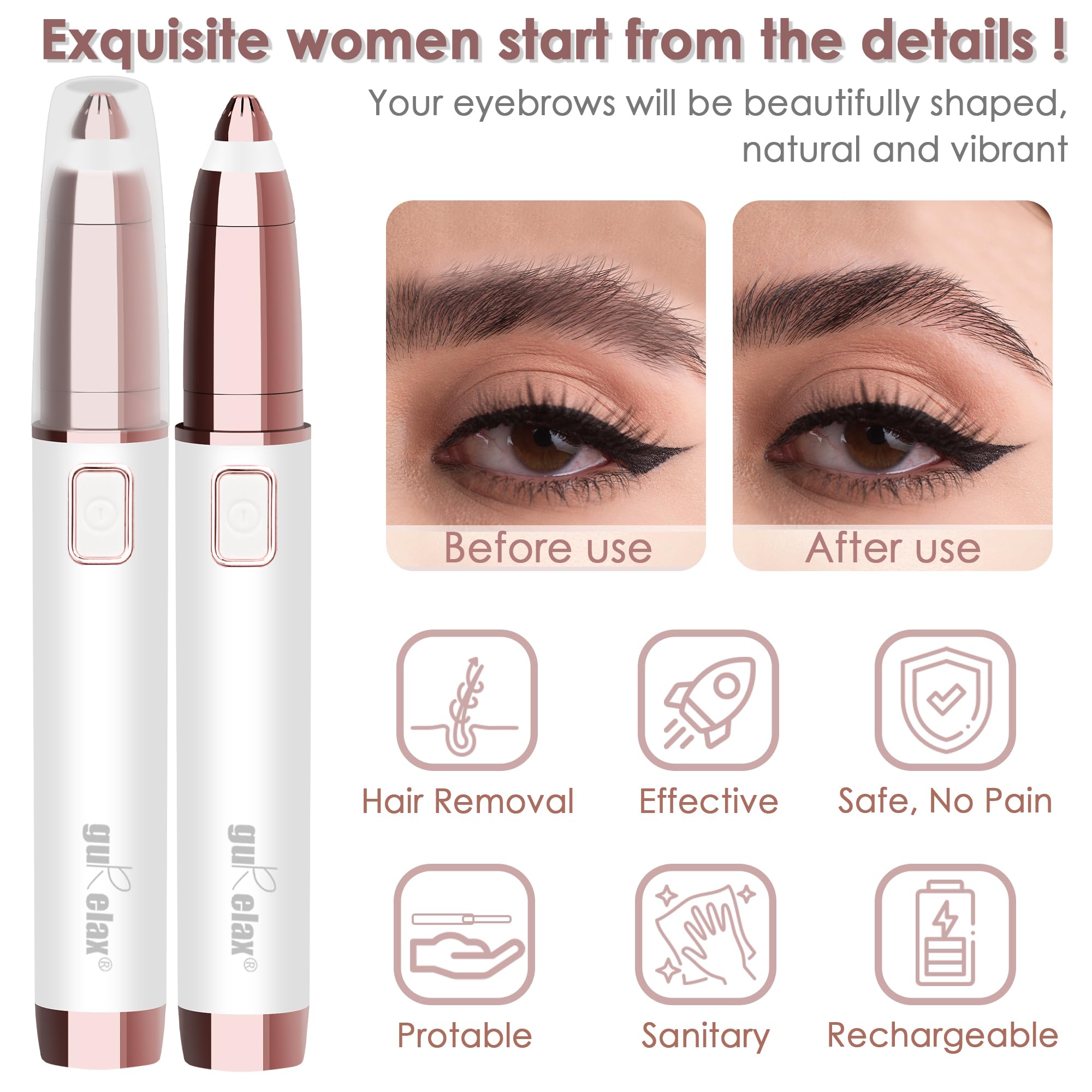 Gurelax Eyebrow Trimmer For Women,Electric Eyebrow Hair Remover, Painless Brow Razor Shaper With Led Light, Usb Rechargeable, Ey