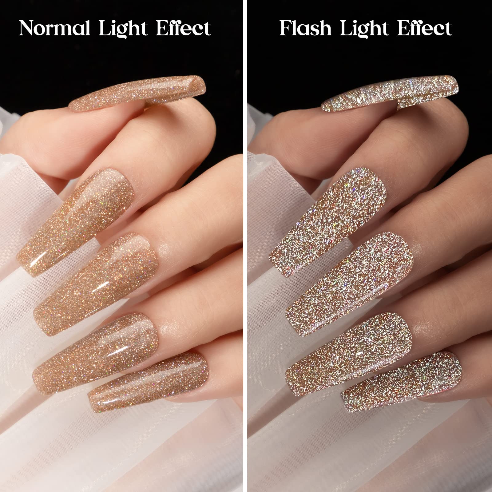 Mizhse Reflective Gel Nail Polish, Glitter Gold Gel Polish Sparkly Shiny Nail Gel Soak Off Uv/Led Lamp Nail Art Varnish For Begi