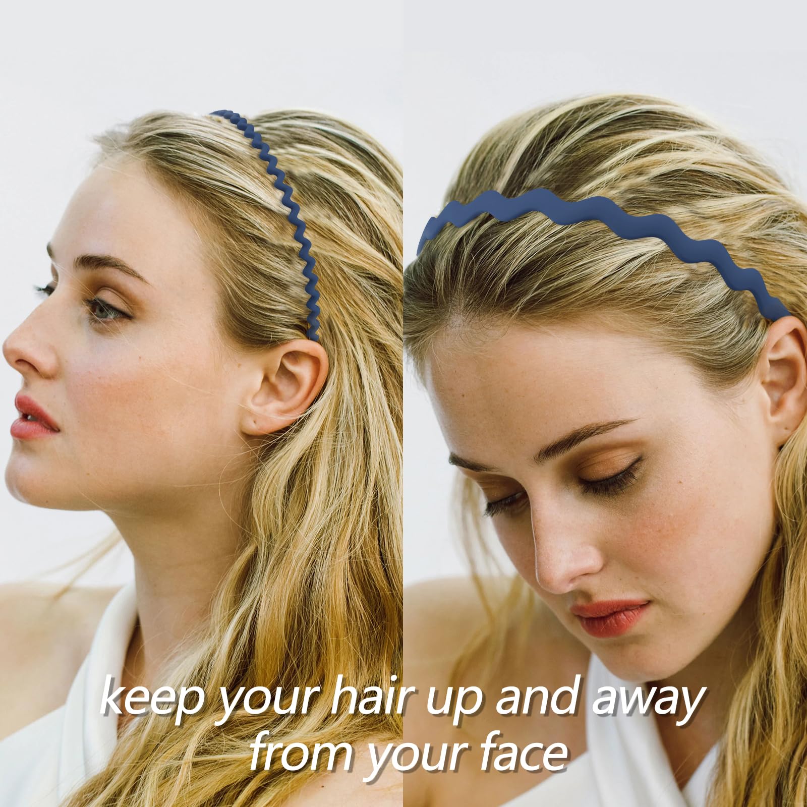 Velscrun 7 Pcs Different Headbands For Women Navy Blue Hair Bands For Women'S Wavy Curly Hair Non Slip Plastic Head Bands With T