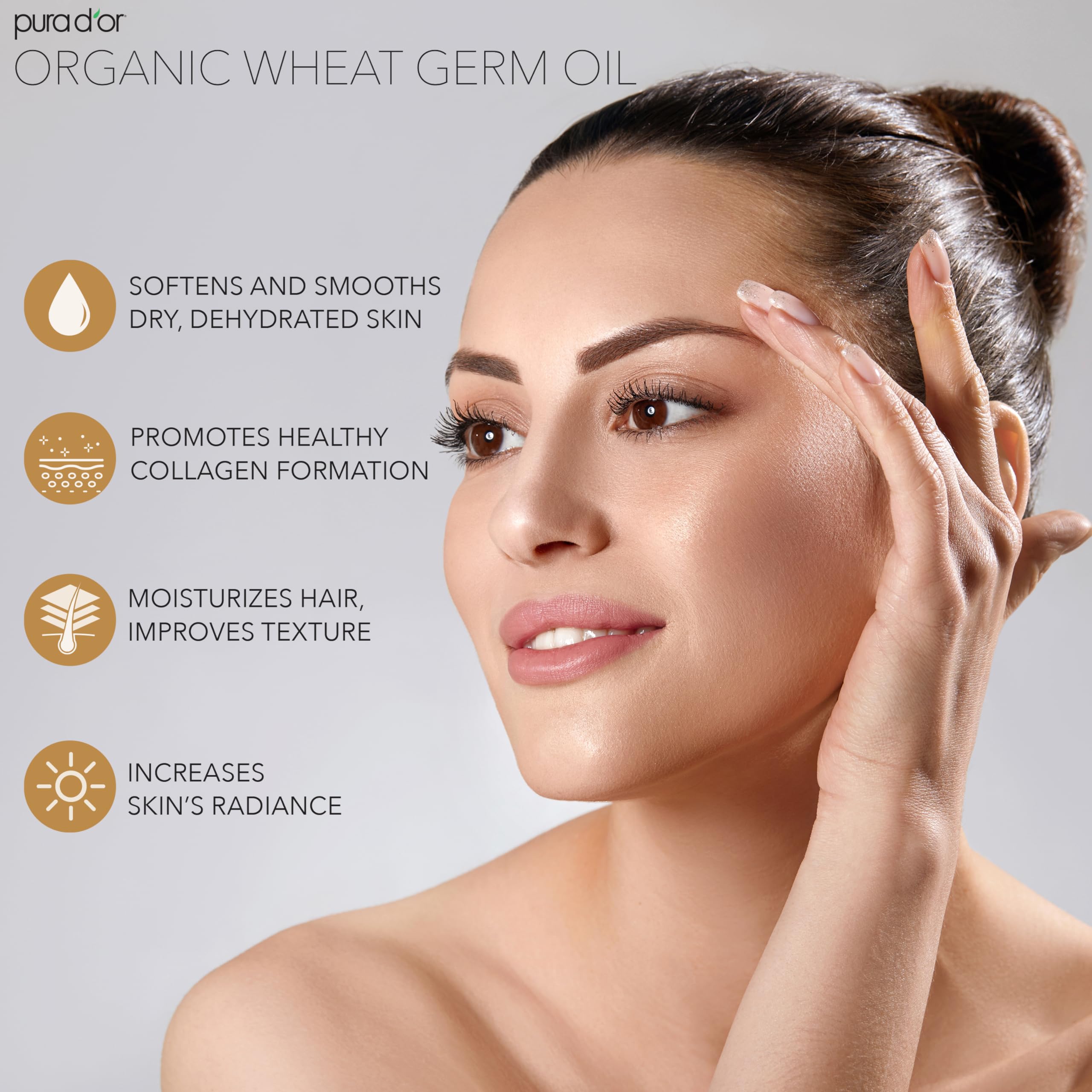 Pura D'Or Organic Wheat Germ Oil (16 Oz X2 = 32 Oz) 100% Pure & Natural Usda Certified Cold Pressed Carrier Oil - Vitamin E Rich