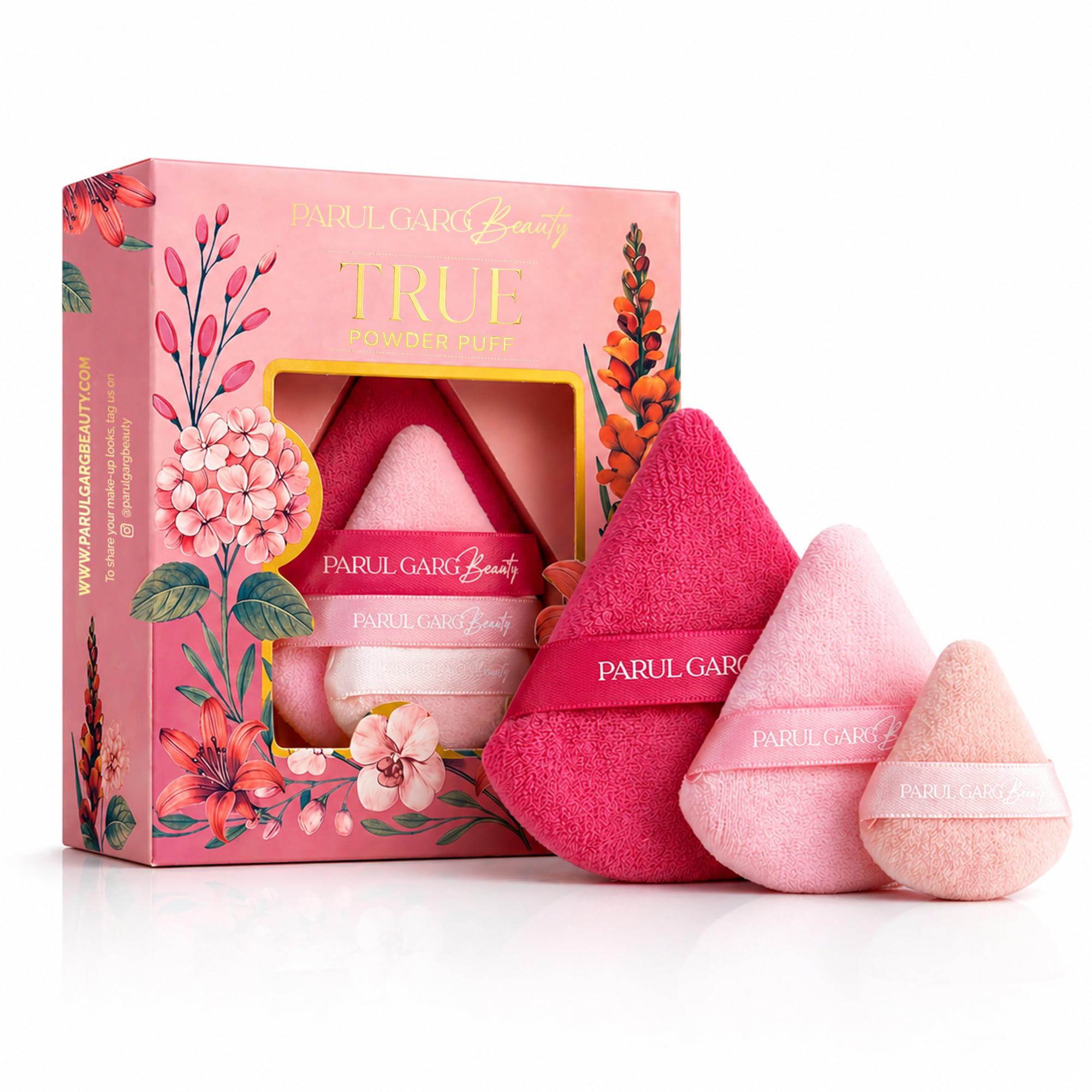 Parul Garg Beauty Makeup Puff Trio | Powder Pizza Puff With Strap Soft Dual Texture | Reusable Face Puff, Cosmetic Sponges For L