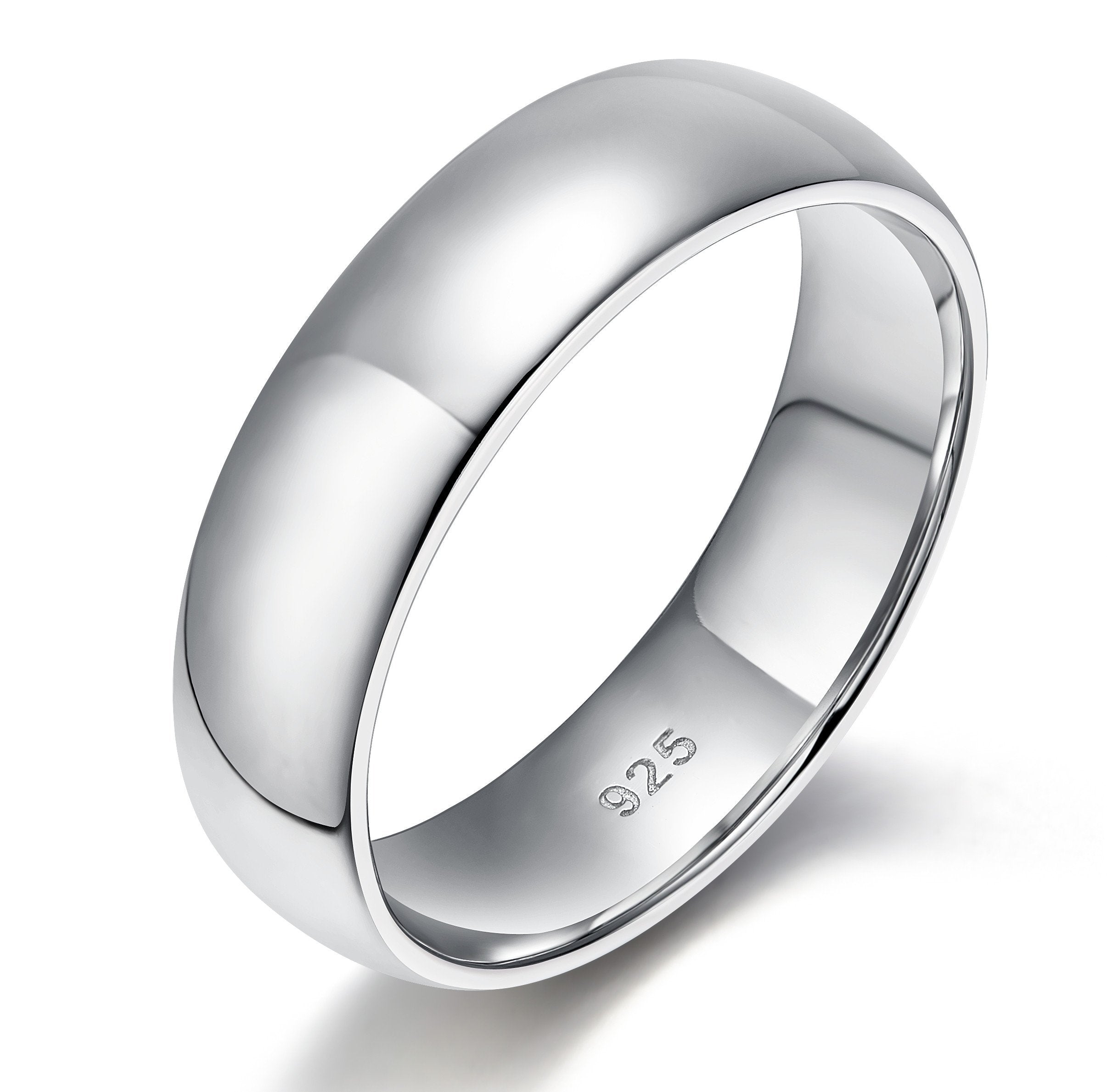 EAMTI 2mm 4mm 6mm 925 Sterling Silver Ring High Polish Plain Dome Wedding Band Comfort Fit Size 4-12