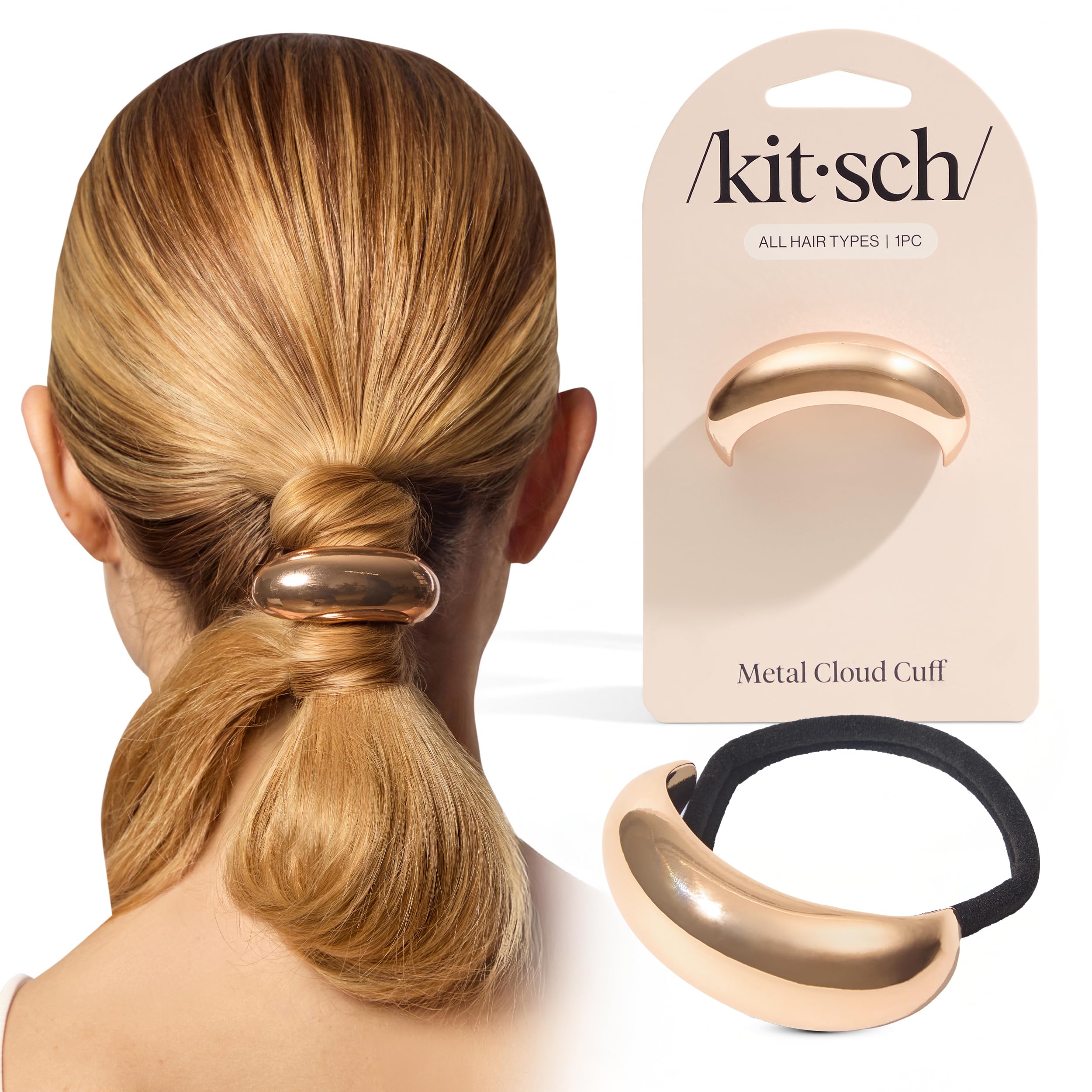 Kitsch Gold Hair Cuffs - Metal Ponytail Cuff for Women - Durable, Elegant Holder for Ponytails, Braids & Updos - Gold Hair Acces