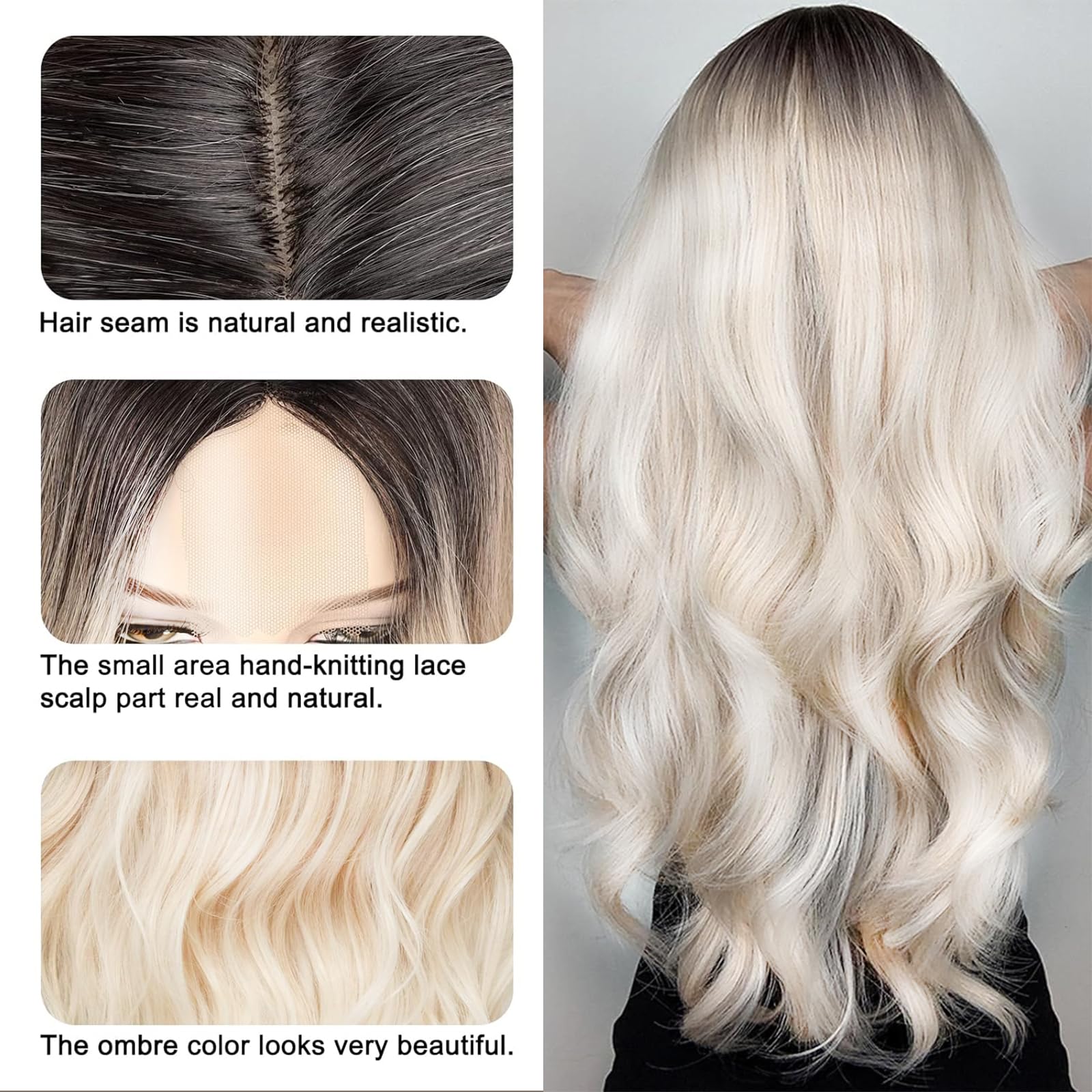 TOZIKA Long Platinum Blonde Wigs for Women White Wig 26inch Wavy Curly Middle Part Lace Wig Upgraded Protein Fiber Hair Replacem