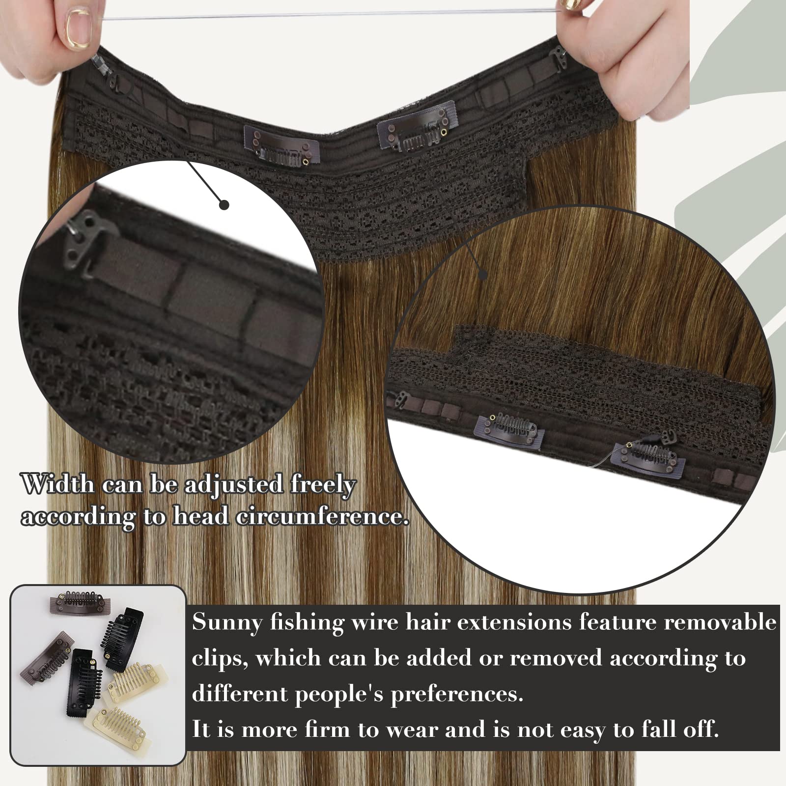 Sunny Wire Human Hair Extensions 20Inch Ombre Fishing Wire Hair Extensions Medium Brown Roots To Platinum Blonde Balayage Hair E