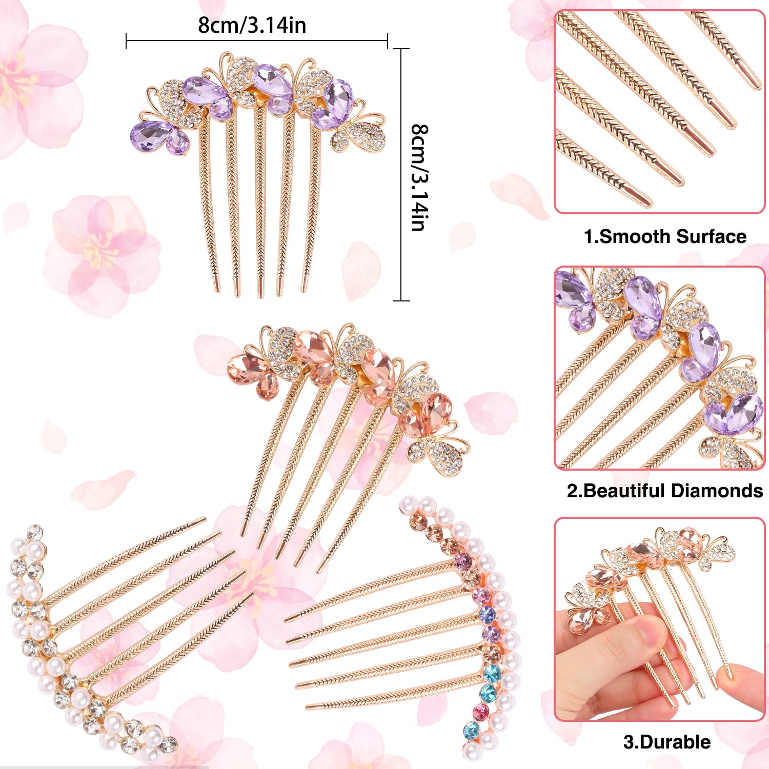 Pearl Rhinestones Hair Accessories - Crystals Butterfly Hair Fork Clips For Updo Buns, Decorative French Twist Hair Pins, Vintag