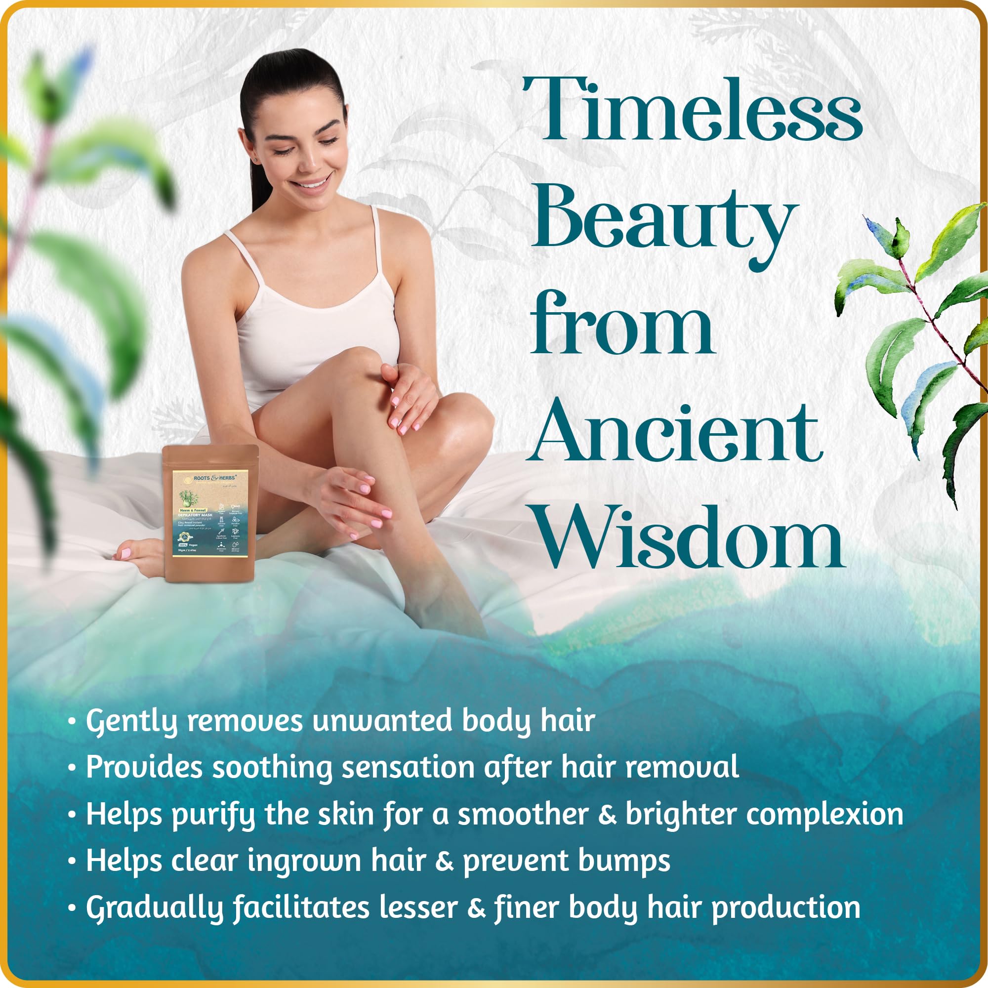 Neem & Fennel Hair Removal Mask - Bikini Hair Removal For Womens & Mens Legs, Underarm, & Chest - Depilatory Powder Body Hair Re
