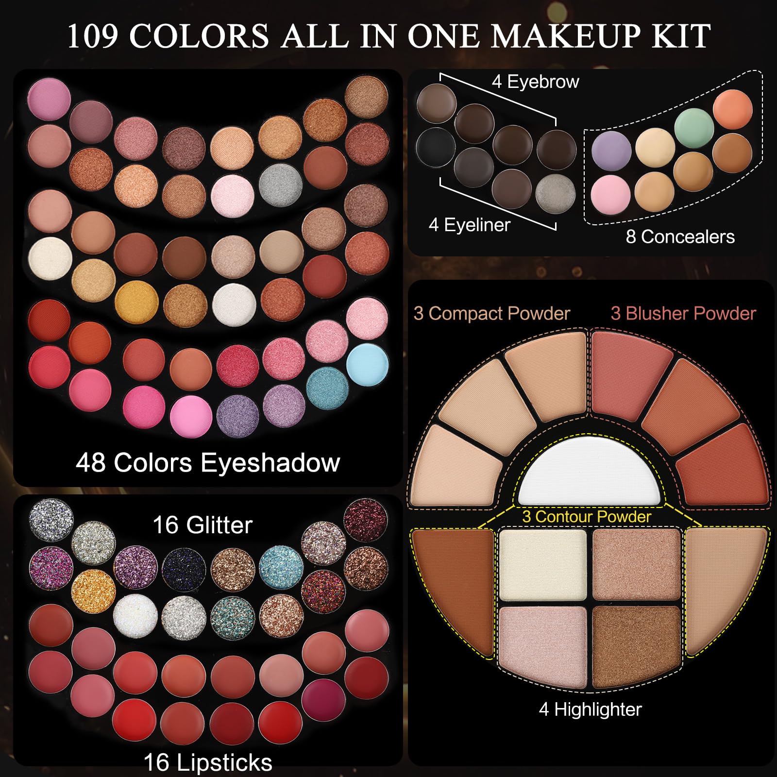MORNECA Professional Makeup Kit - 58 Color All-in-One Gift Set for Women & Girls with Mirror, Includes Eyeshadow, Lipstick, Blusher, and More