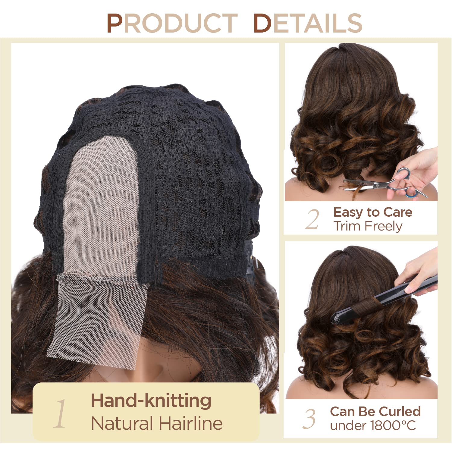 Wiger Short Wavy Wigs For Women Mixed Brown Loose Wave Bob Hair Wig 14 Inch Side Part Shoulder Length Glueless Lace Part Hair Sy