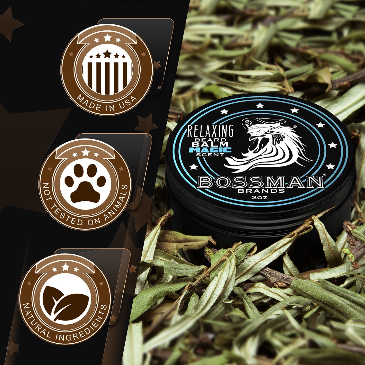 Bossman Relaxing Beard Balm - Beard Tamer, Relaxer, Thickener And Softener Cream - Beard Care Product - Made In Usa (Magic Scent