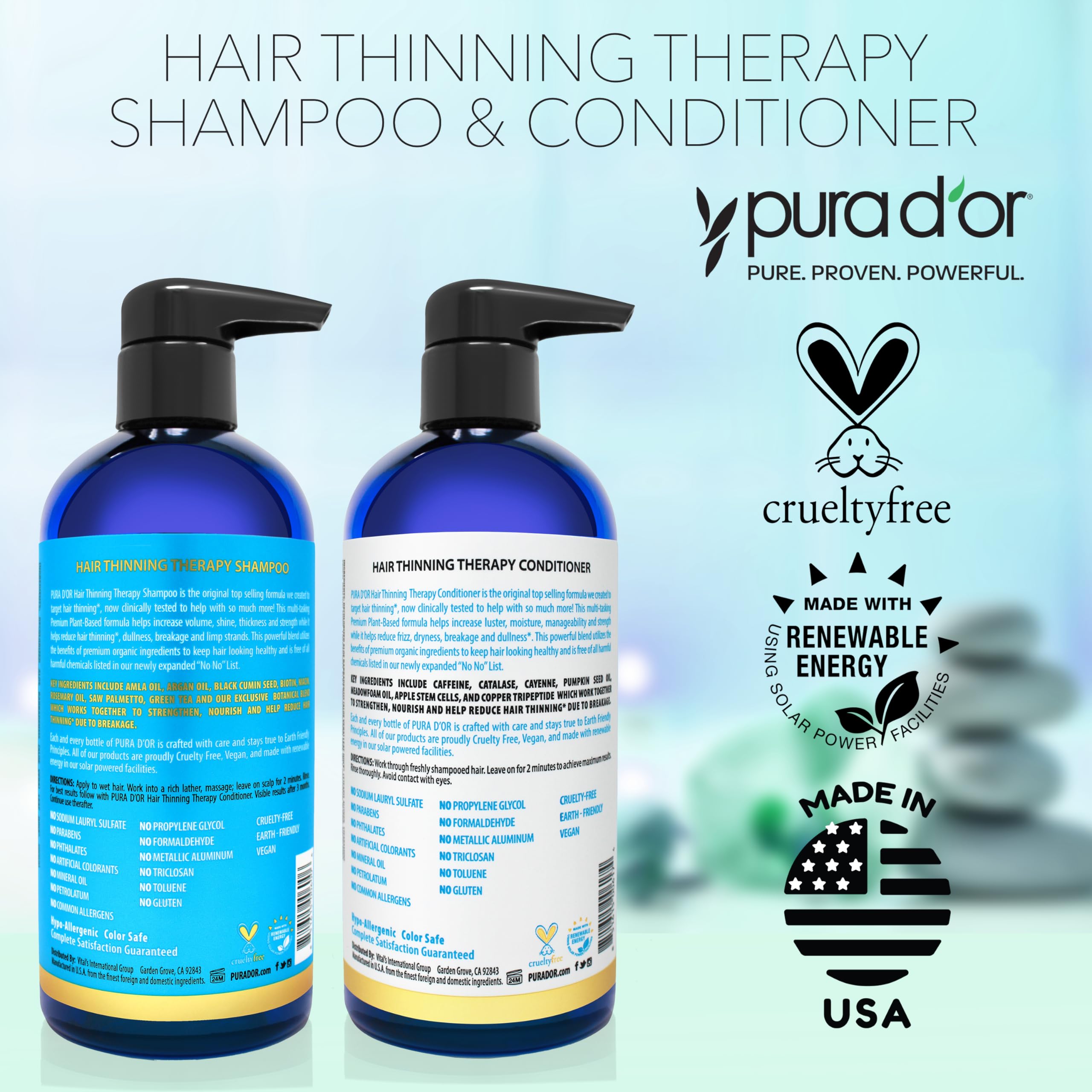 PURA D'OR Hair Thinning Therapy Biotin Shampoo and Conditioner Set, CLINICALLY TESTED Proven Results, DHT Blocker Hair Thickenin