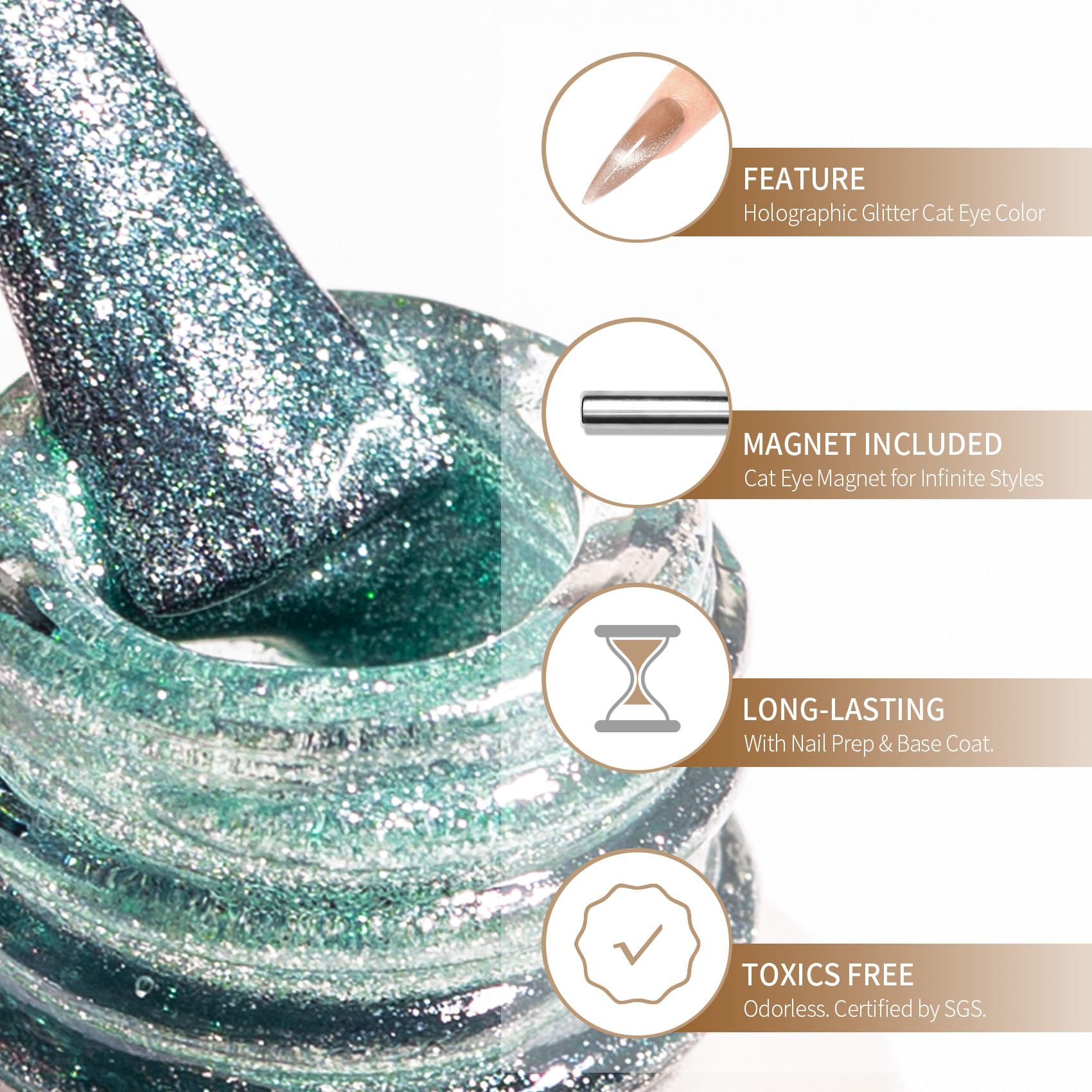 Maychao 15Ml Cat Eye Gel Nail Polish 1Pc Cyan Gel Polish With Magnet Soak Off Holographic Magnetic Nail Polish For Nail Art Mani