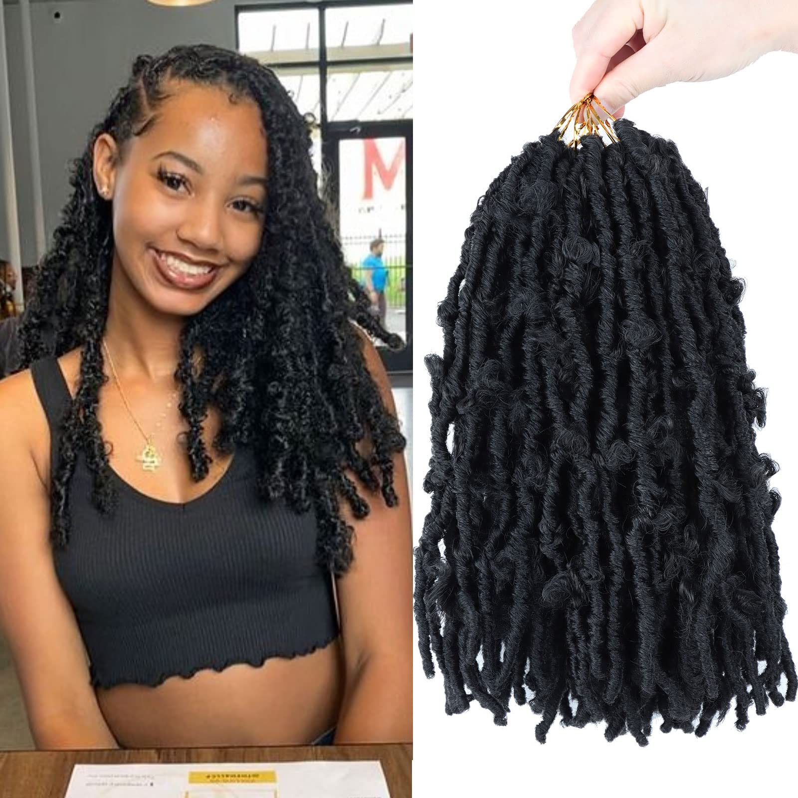 6 Packs 12 Inch Butterfly Faux Locs Crochet Hair for Black Women Distressed Faux Locs Pre looped Pre-twisted Braids (12 inch 6 p