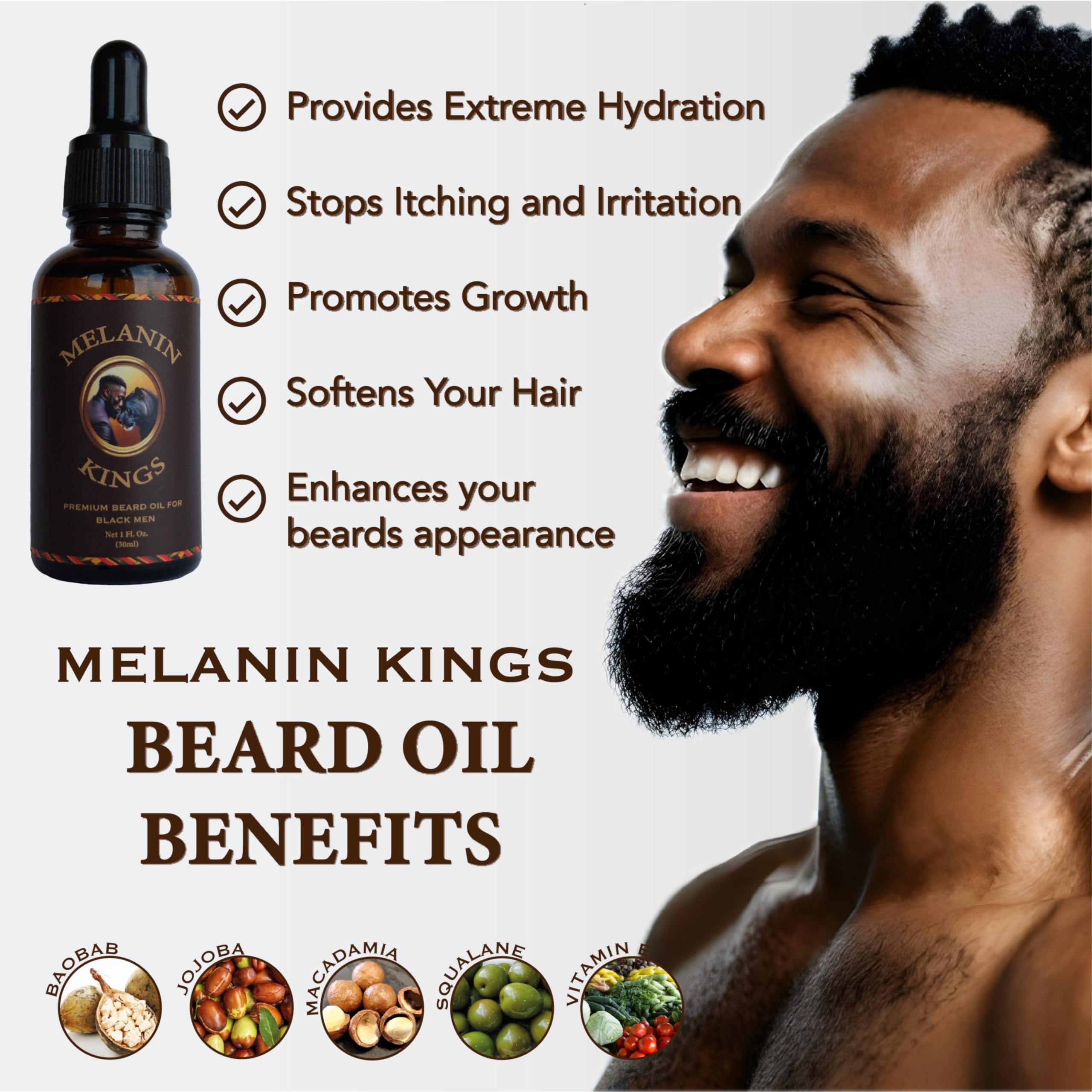 Melanin Kings Beard Grooming Kit - 6 Piece Set with Natural Ingredients, Brown and Kente Pattern