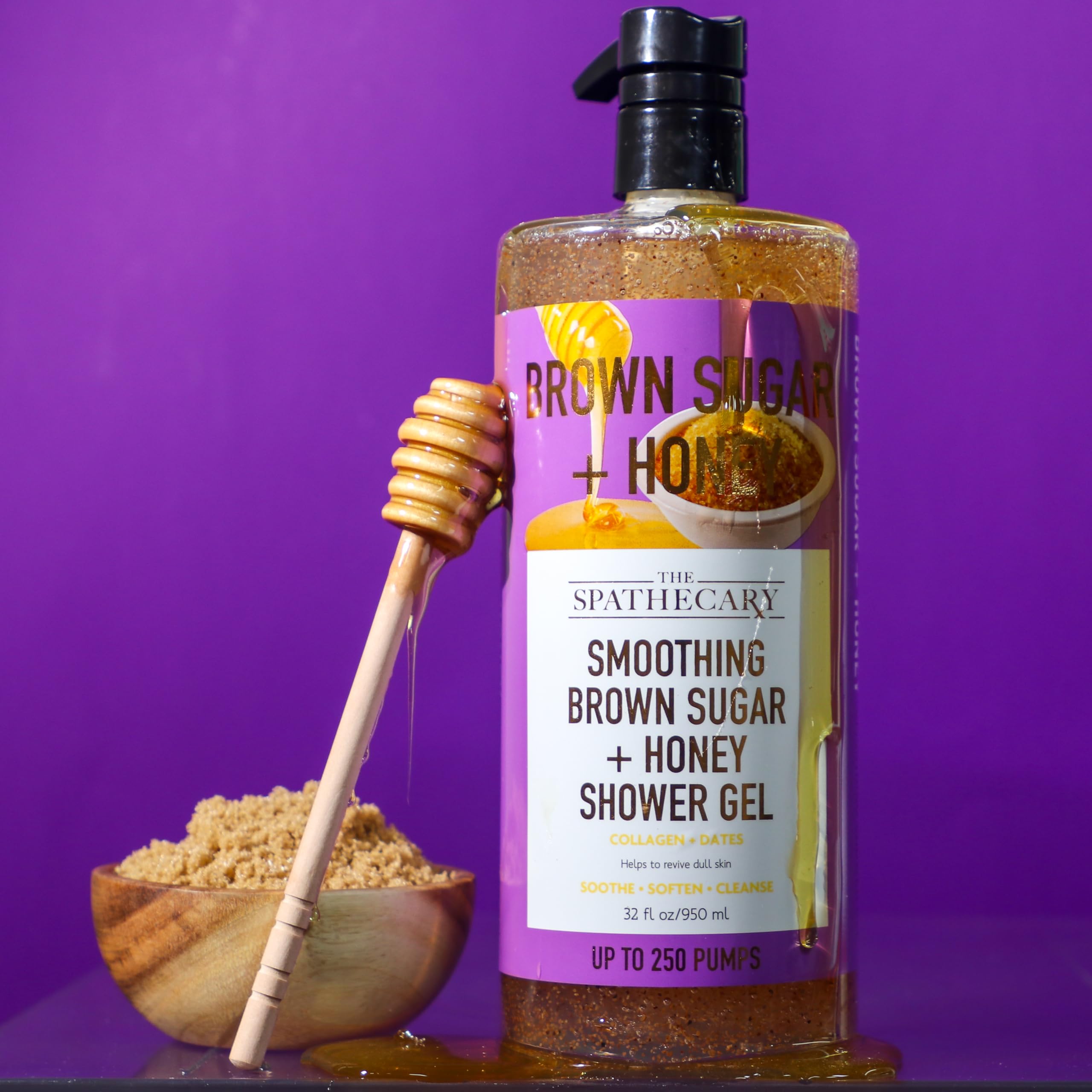 The Spathecary Smoothing Brown Sugar + Honey Exfoliating Shower Gel with Collagen and Dates, 32.8 oz