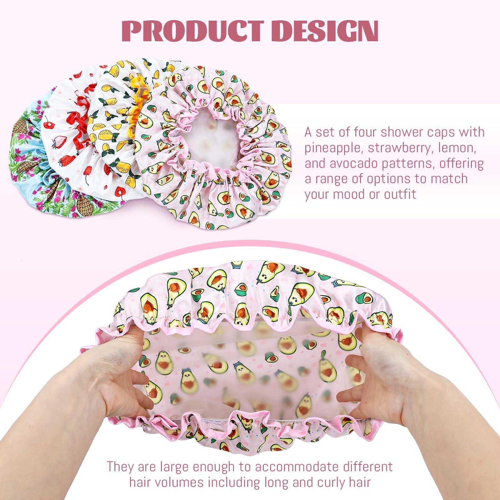 Lawie 4 Pack Double Layer Waterproof Reusable Satin Shower Caps With Adjustable Bath Hair Caps Stretchy Peva Bathing Hats Bonnet