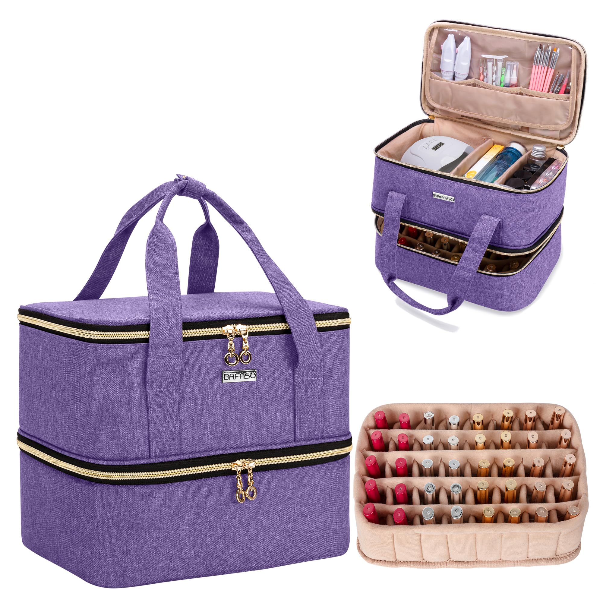BAFASO Nail Polish Storage Holds 40 Bottles (15ml - 0.5 fl.oz) and a Nail Lamp, Nail Polish Carrying Case with Manicure Tools Se
