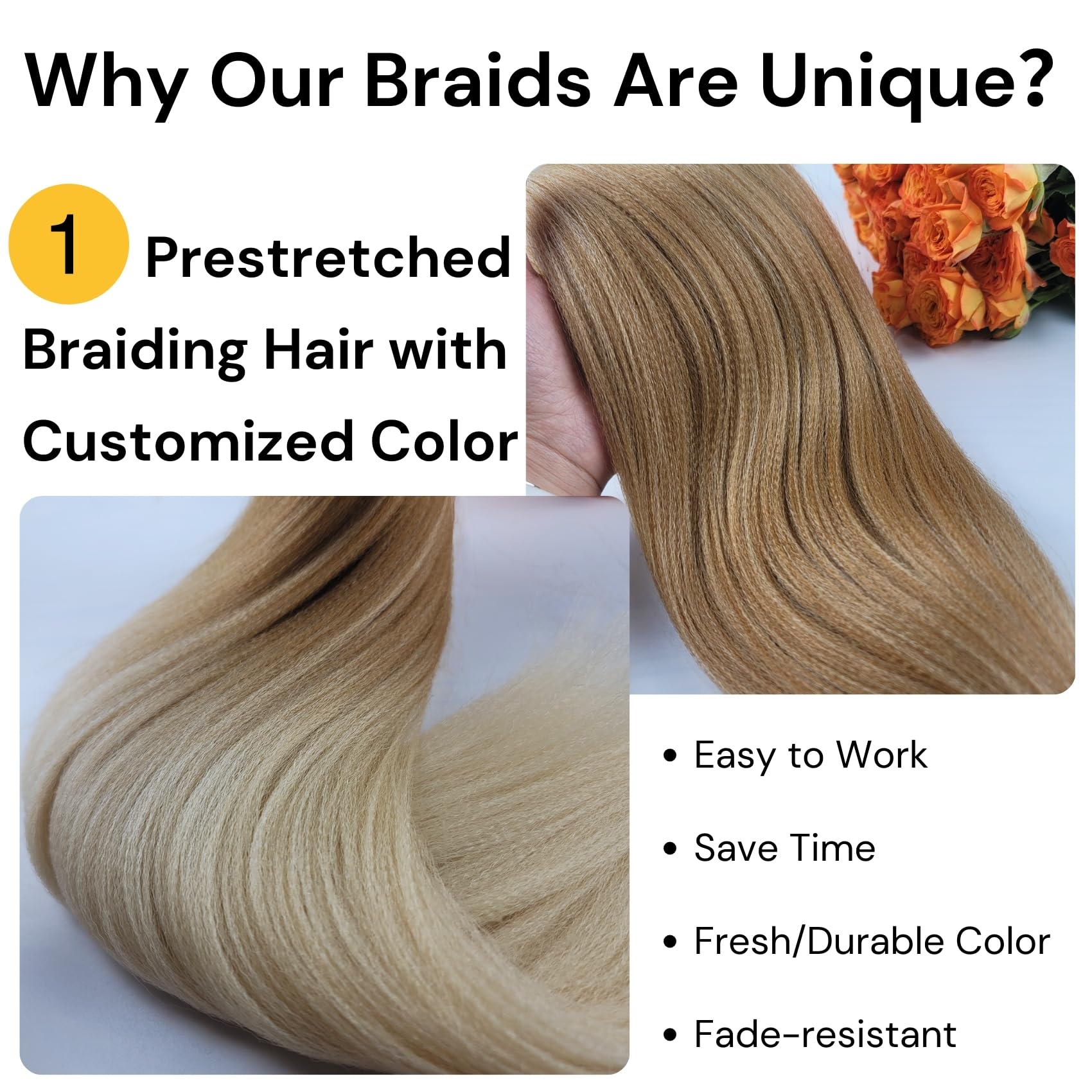 Ginger Blonde Braiding Hair Pre stretched Box Braiding Hair Extensions for Knotless Braids Mixed Feed in Braids Hair for Braidin