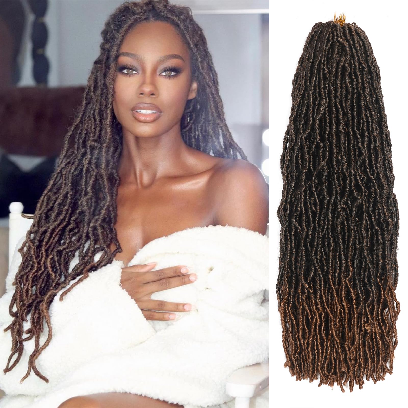 26 Inch Faux Locs Crochet Hair 7 Packs Soft Locs Crochet Hair Pre Looped Locs Hair Braids Goddess Locs Hair Ombre Brown Distress