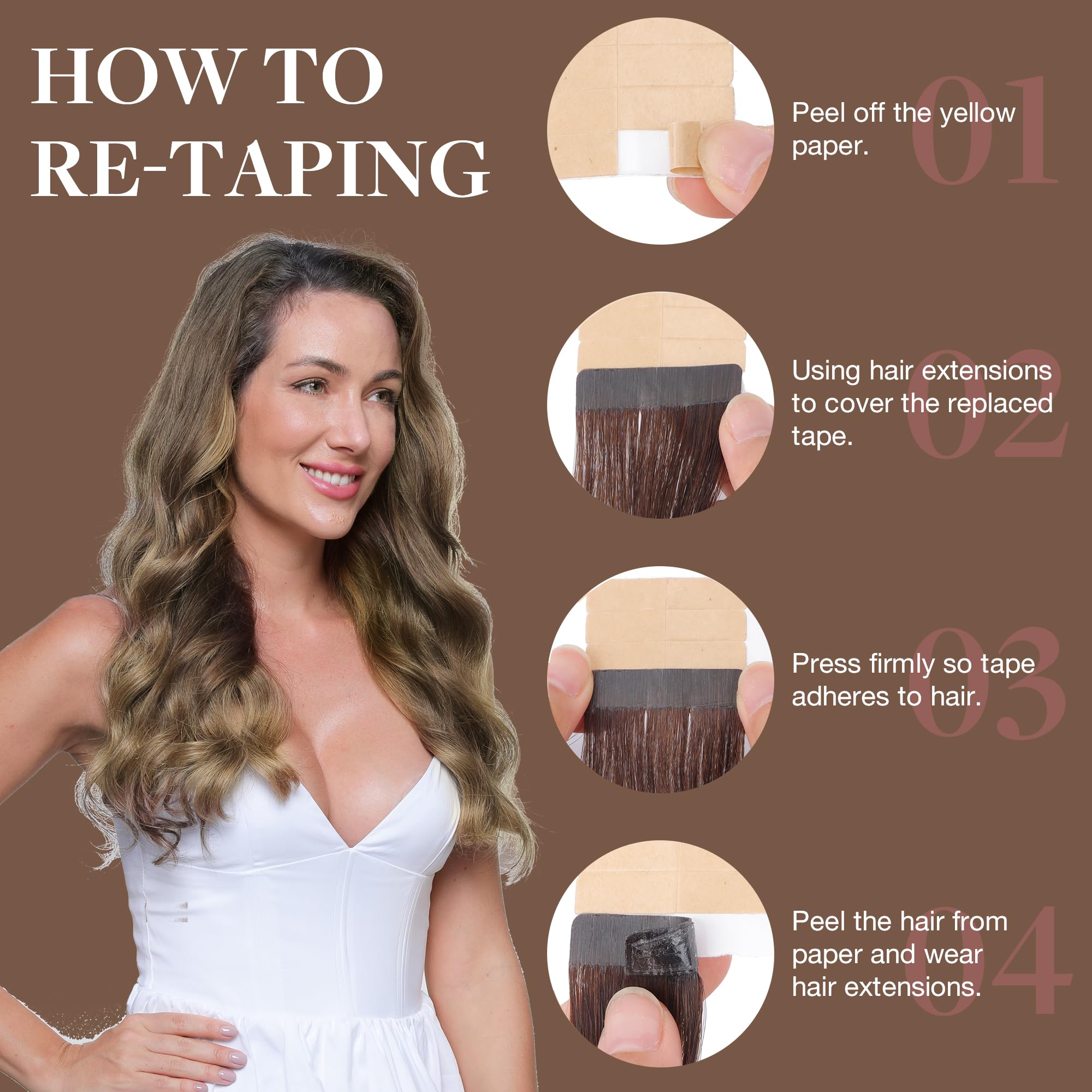 Goo Goo Tape In Hair Extensions Human Hair, 2/6/18 Balayage Brown To Dirty Blonde, 10Inch 60G 40Pcs, Thick Ends Straight Seamles