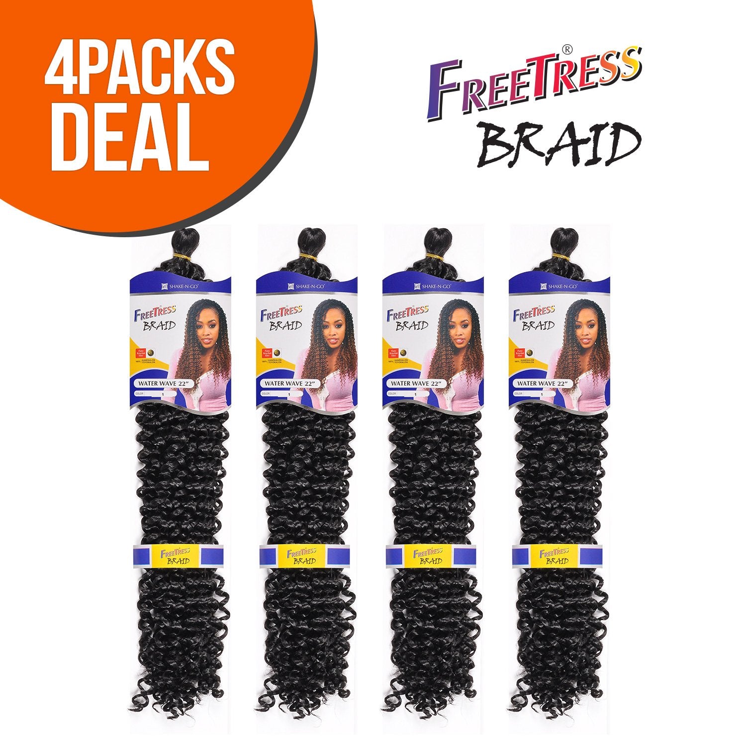 Synthetic Hair Braids Freetress Water Wave Bulk 22'' (4-Pack, 1B)