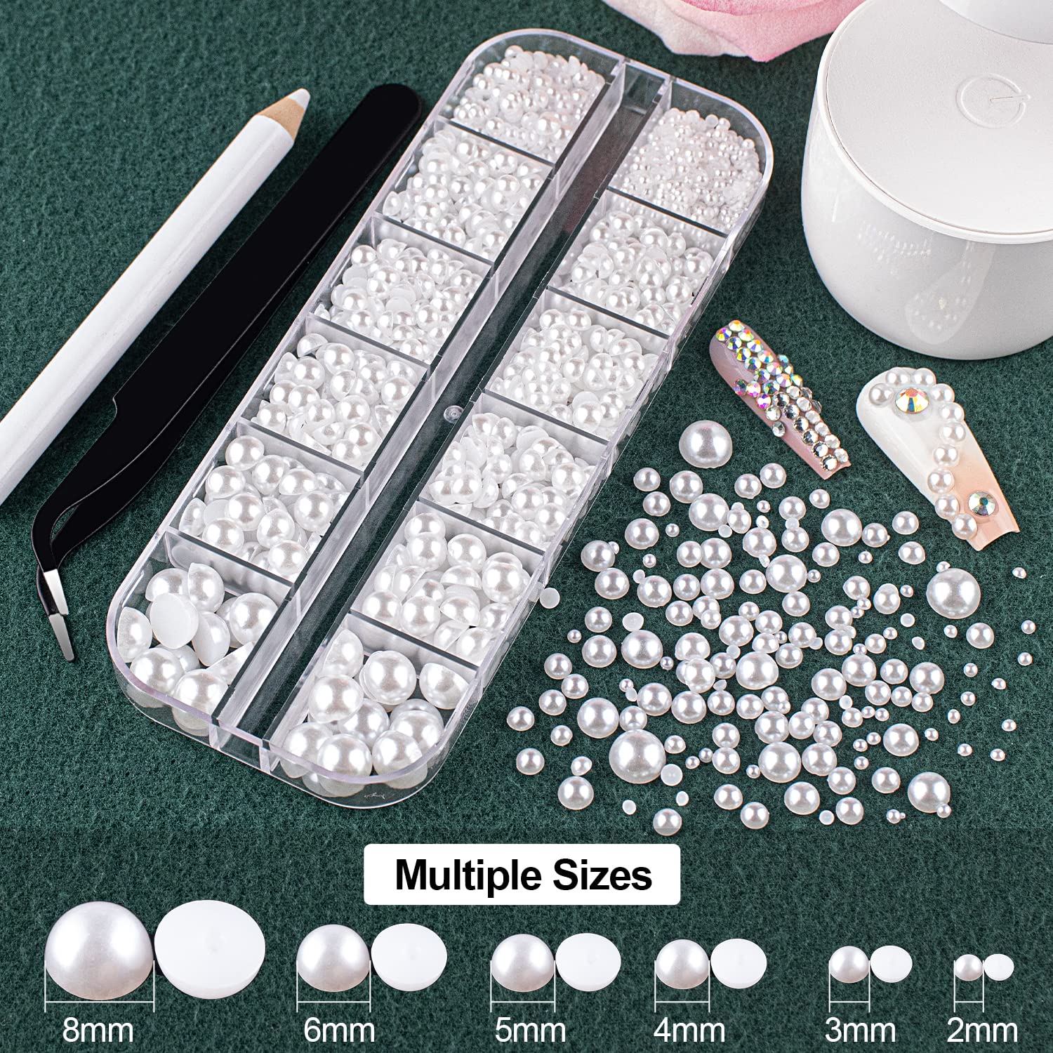 Flat Back RhinestonesPearls Kits Round colorful gemsWhite Pearls With Quick Dry Makeup gluePicker PencilTweezer For Nail Art And