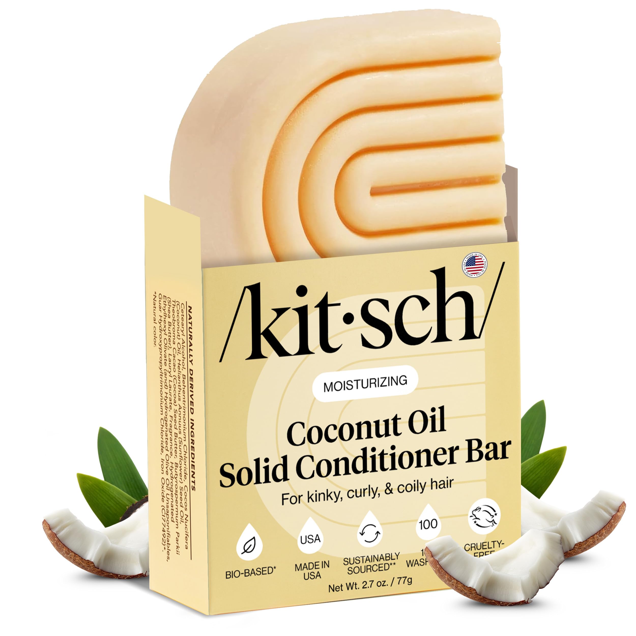 Kitsch Coconut Oil Conditioner Bar - Hair Conditioner For Women and Men - Deep Moisturizing, Nourishes, Hydrate & Soften Damaged