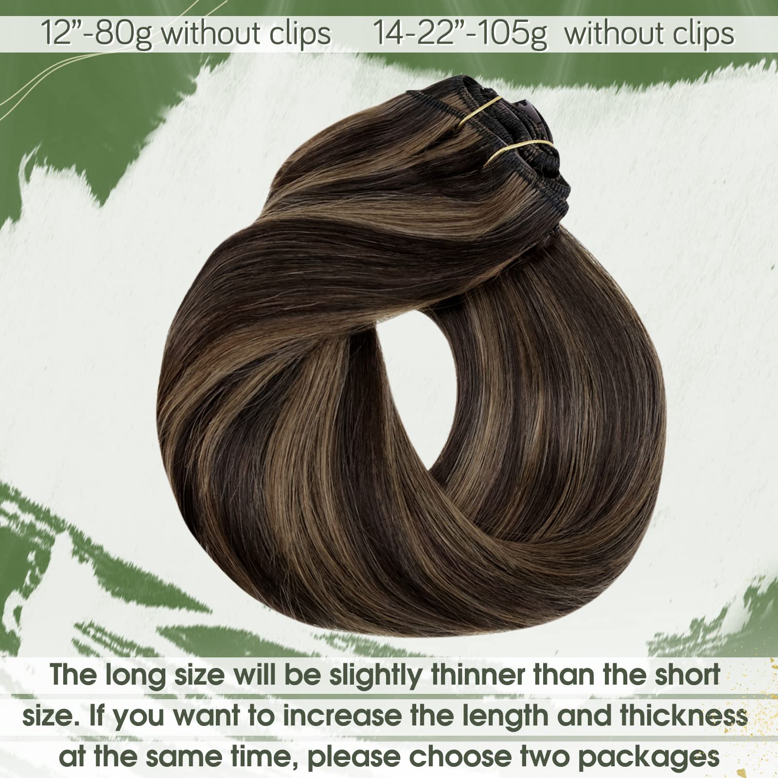 Hetto Clip in Ash Brown Highlights Human Hair Extensions Natural Hair Clip in Extensions 7 Pcs Real Human Hair clip in Straight