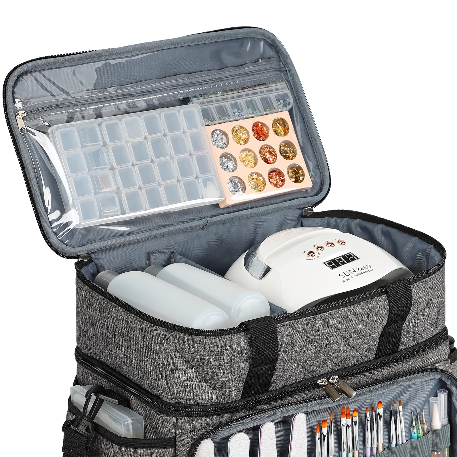 Homest Double Layer Nail Polish Organizer Holds 80 Bottles (15Ml/0.5 Fl. Oz) And A Lamp, Case With 2 Removable Pouches For Manic