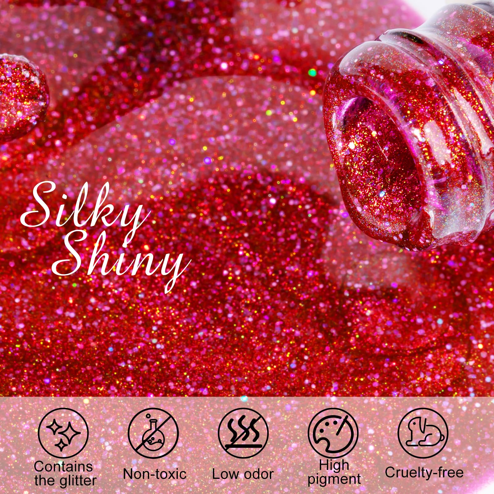 Nxj Infilila Cat Eye Gel Nail Polish,15Ml Holographic Cat Eye Gel Polish, Pink Glitter Cat Eye Polish Magnetic Reflective Hema F
