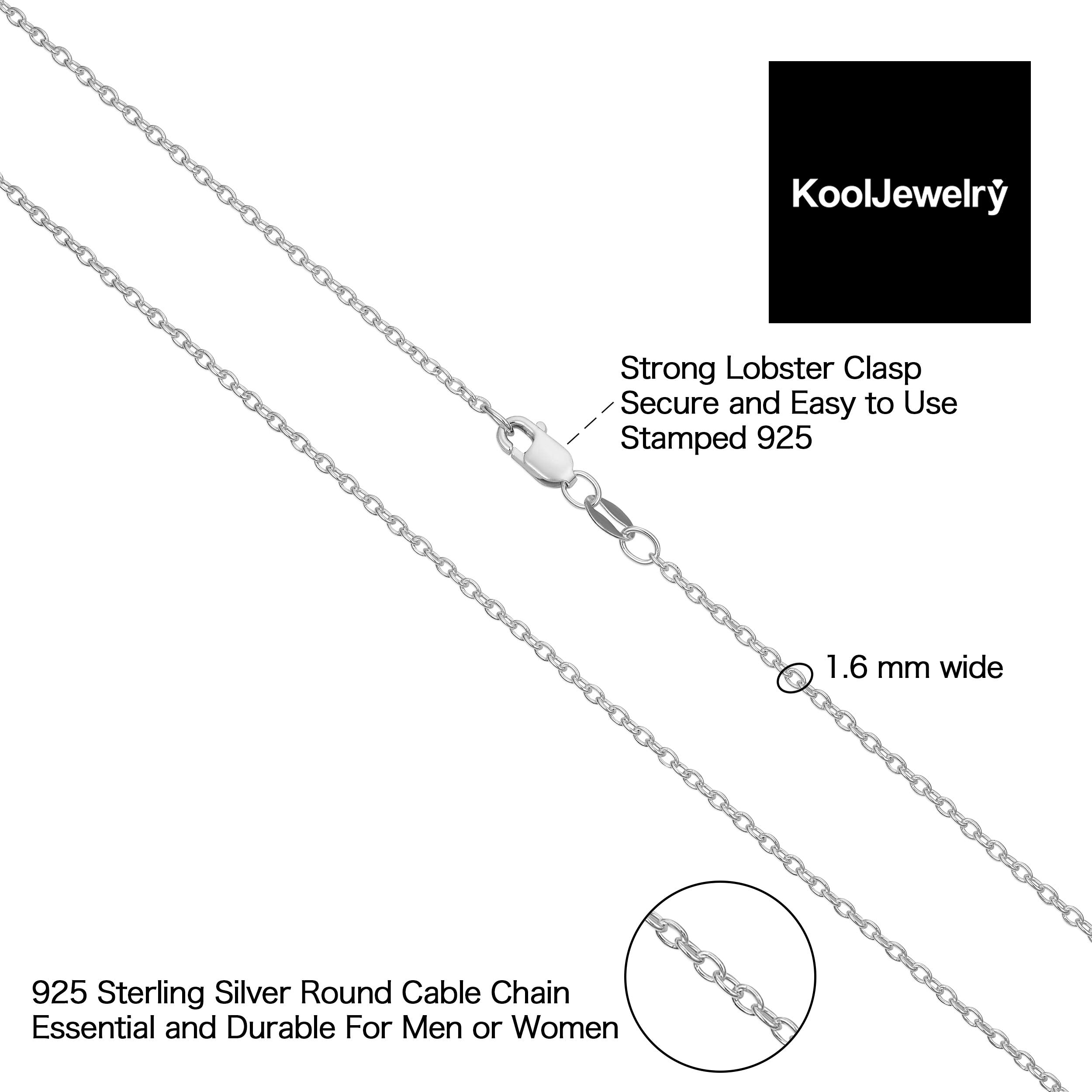 Kooljewelry Sterling Silver Round Cable Chain Necklace (1.6 mm, 16 inch)