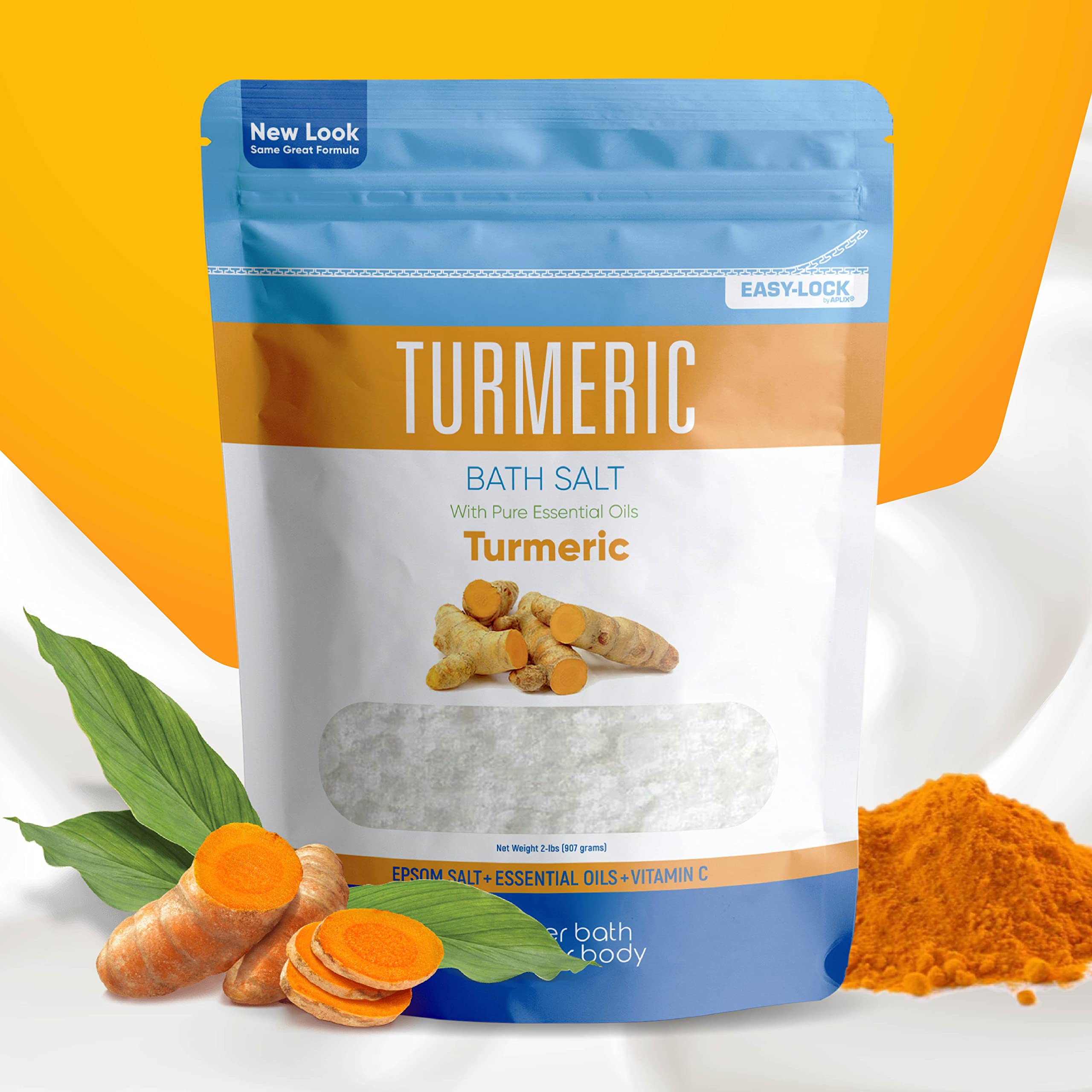 Turmeric Bath Salt 32 Oz Epsom Salt With Essential Oils Turmeric, Cinnamon, Orange Plus Vitamin C In Bpa-Free Pouch With Easy Pr