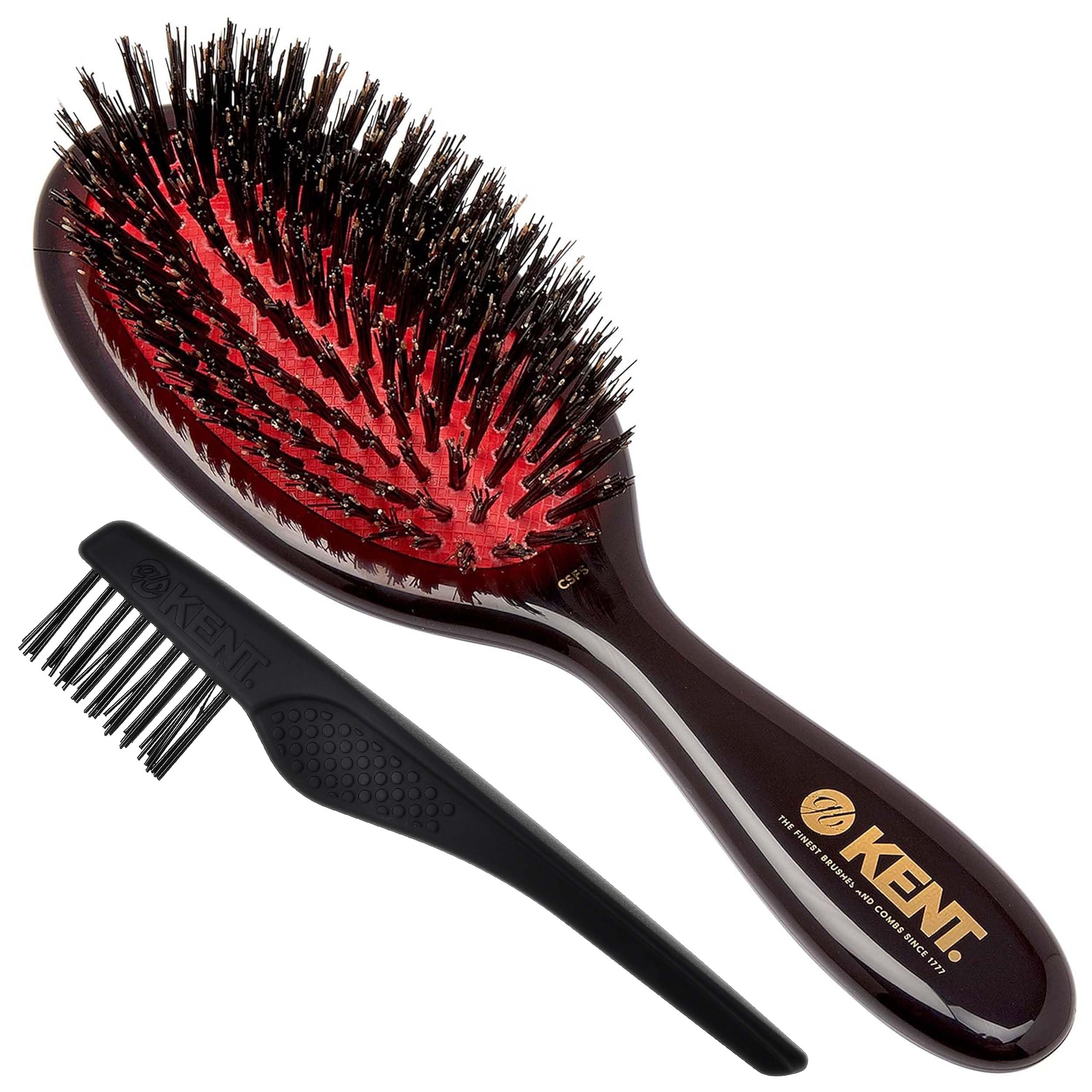 Kent CSFS Classic Shine Large Oval Cushion Straightening Brush and Hair Detangler - Natural Black Boar Bristle Hair Brush - Shin