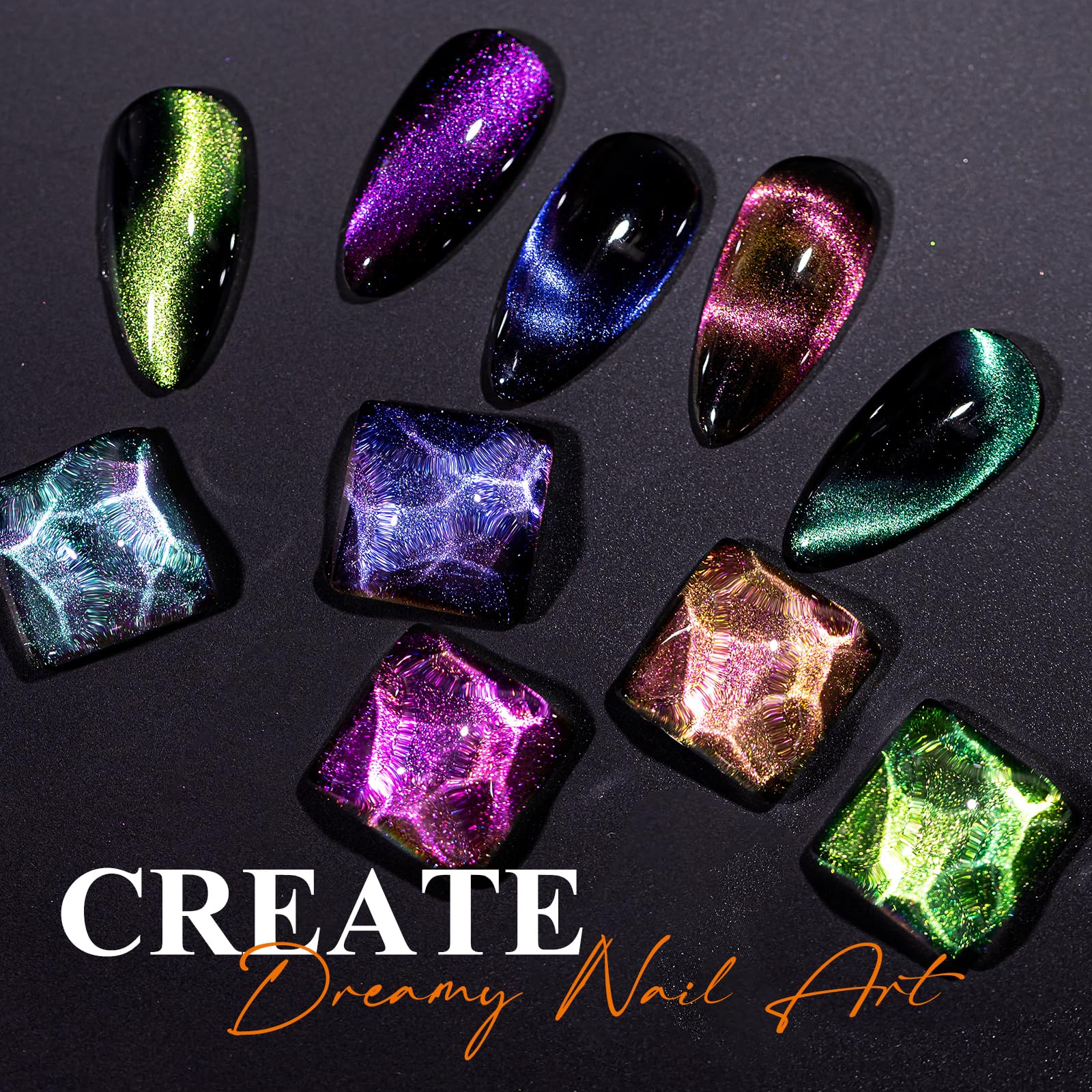 Mizhse 9D Cat Eye Gel Nail Polish, Magnetic Cat Eye Gel Polish Set, 10Ml*6 With 2 Magnets, Classic Colors Chameleon Magic Galaxy