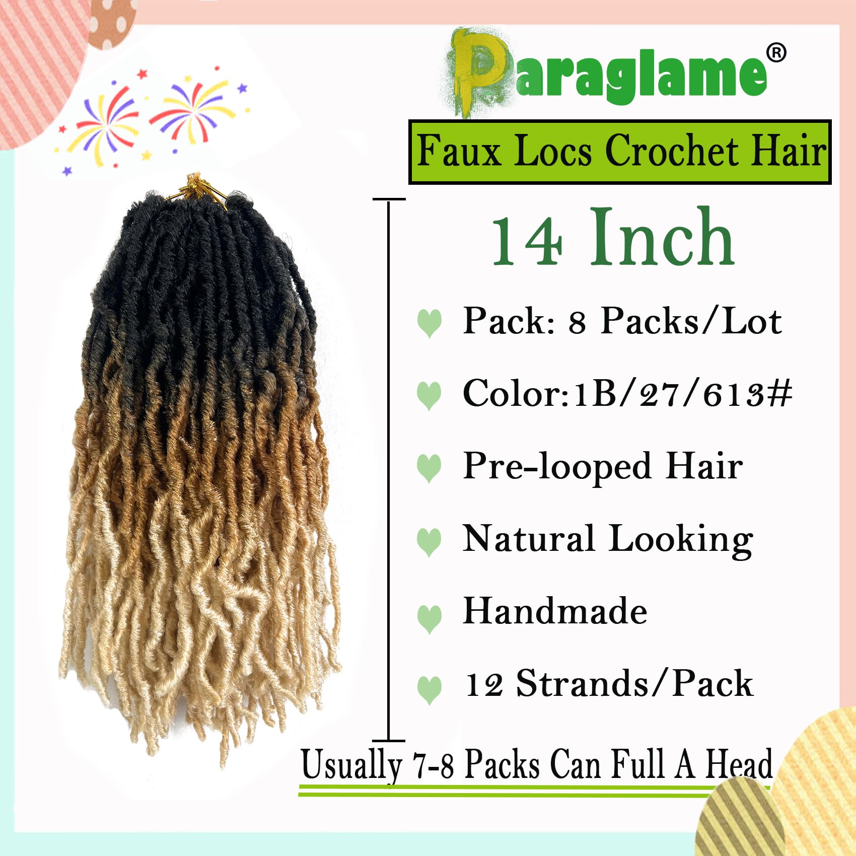 Ombre Soft Faux Locs Crochet Hair 14 Inch New Soft Locs 8 Packs Pre-Looped Crochet Braids Short Soft Goddess Locs Curly Wavy Cro