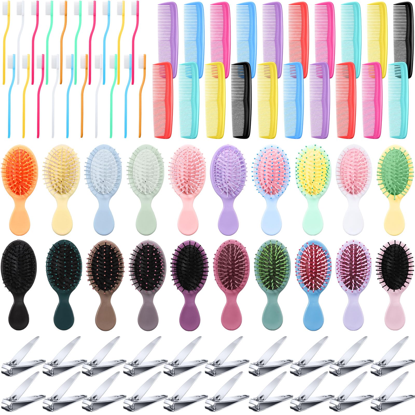 LemonRoad 80 Pcs/20 Set Mini Hair Brush Bulk Set Wide Tooth Combs Toothbrush Bulk Stainless Nails Cutters Detangling Hair Brush 
