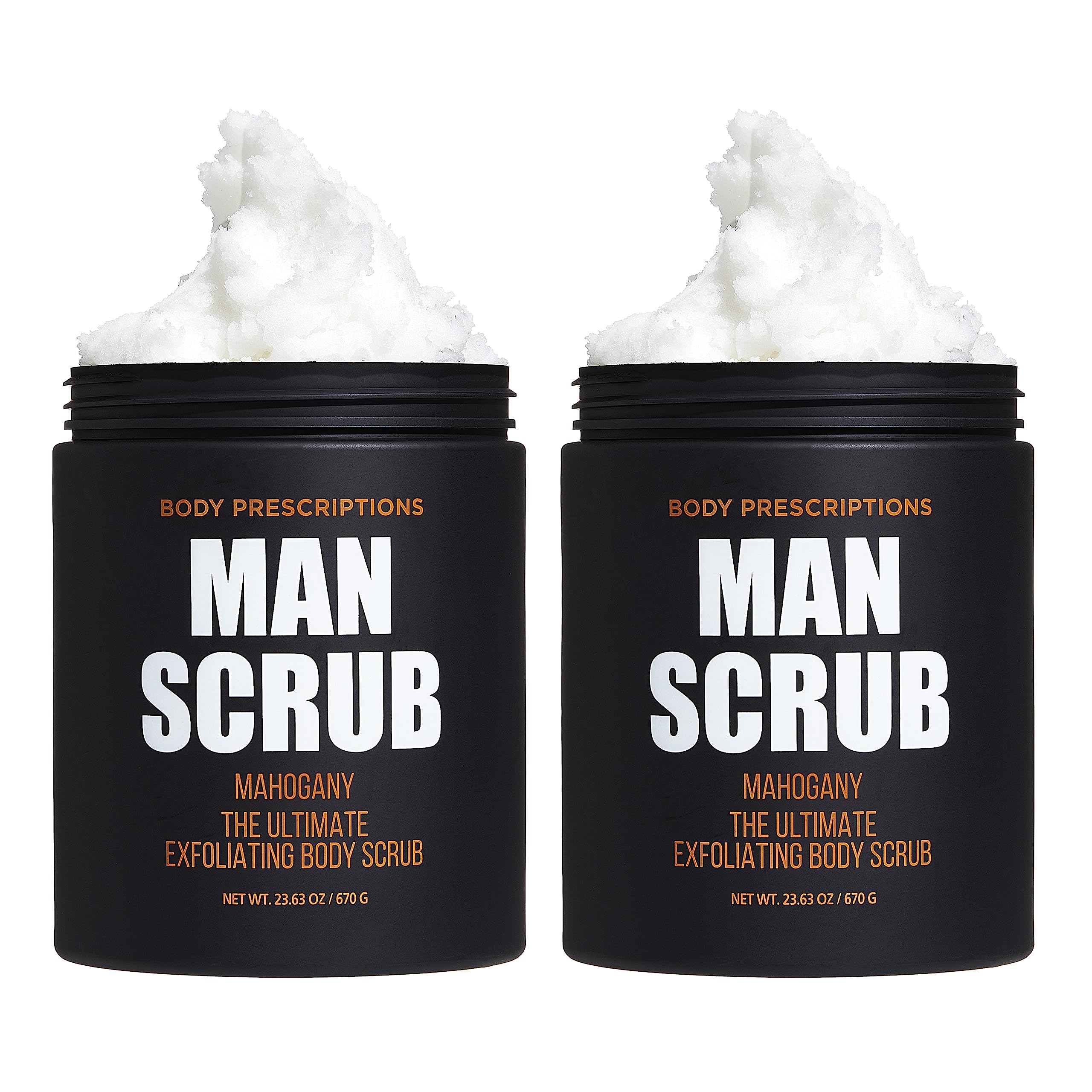 Body Prescriptions Body Scrub for Men-2 Pack Ultimate Exfoliating Scrub Infused with Mahogany, Mens Body Wash in Jar with Twist 