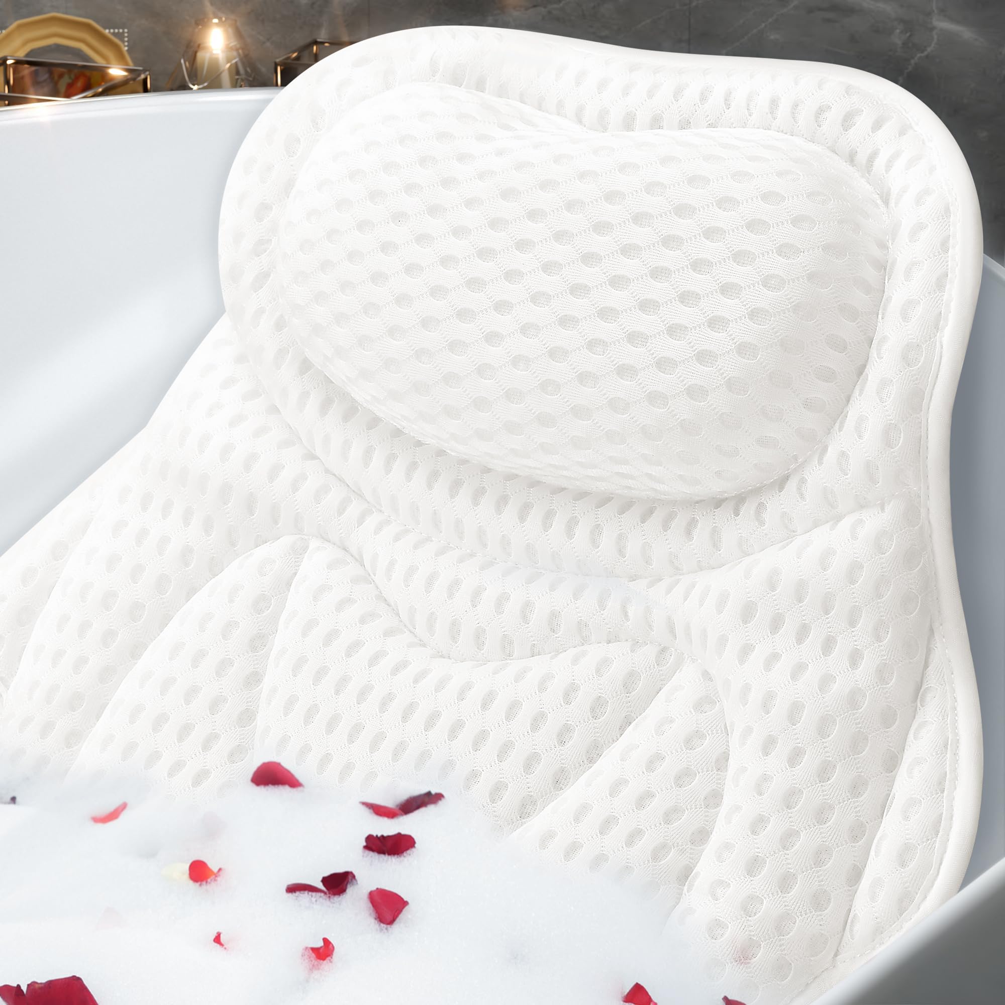 Bath Pillow Luxury Bathtub Pillow, Bath Pillows For Tub Neck And Back Support, Bath Tub Pillow Headrest With Soft 4D Air Mesh Fa