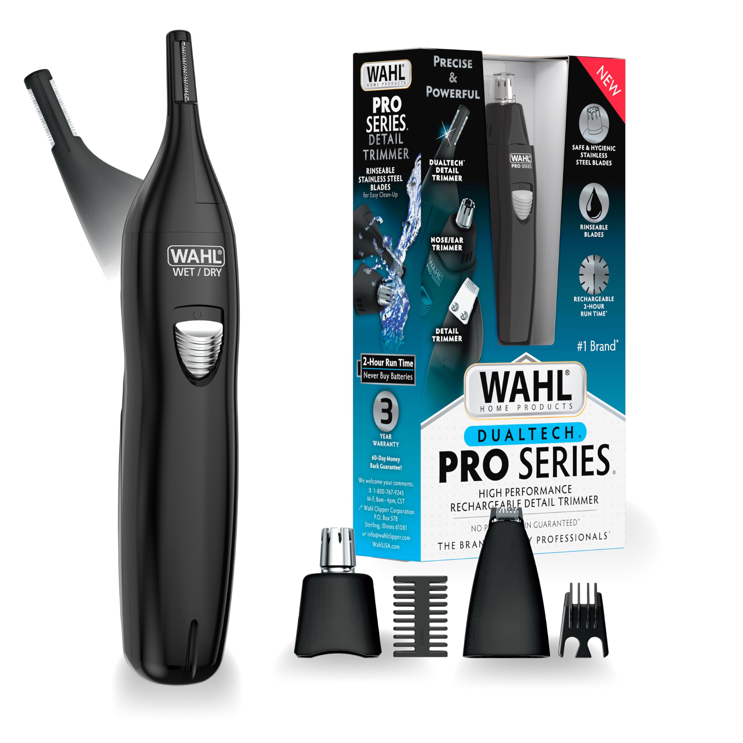 Wahl Pro Series Rechargeable Eyebrow, Ear & Nose Hair Trimmer for Men  Painless DualTech Eyebrow Trimmer & Facial Hair Removal 