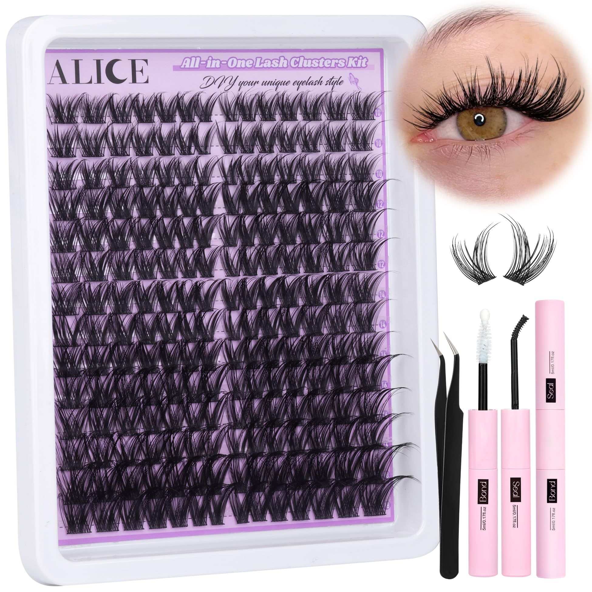 ALICE Cluster Eyelash Extension Kit Natural Wispy Lash Clusters Kit DIY Lash Extension Kit Fluffy 196pcs 10-18mm Individual Lash
