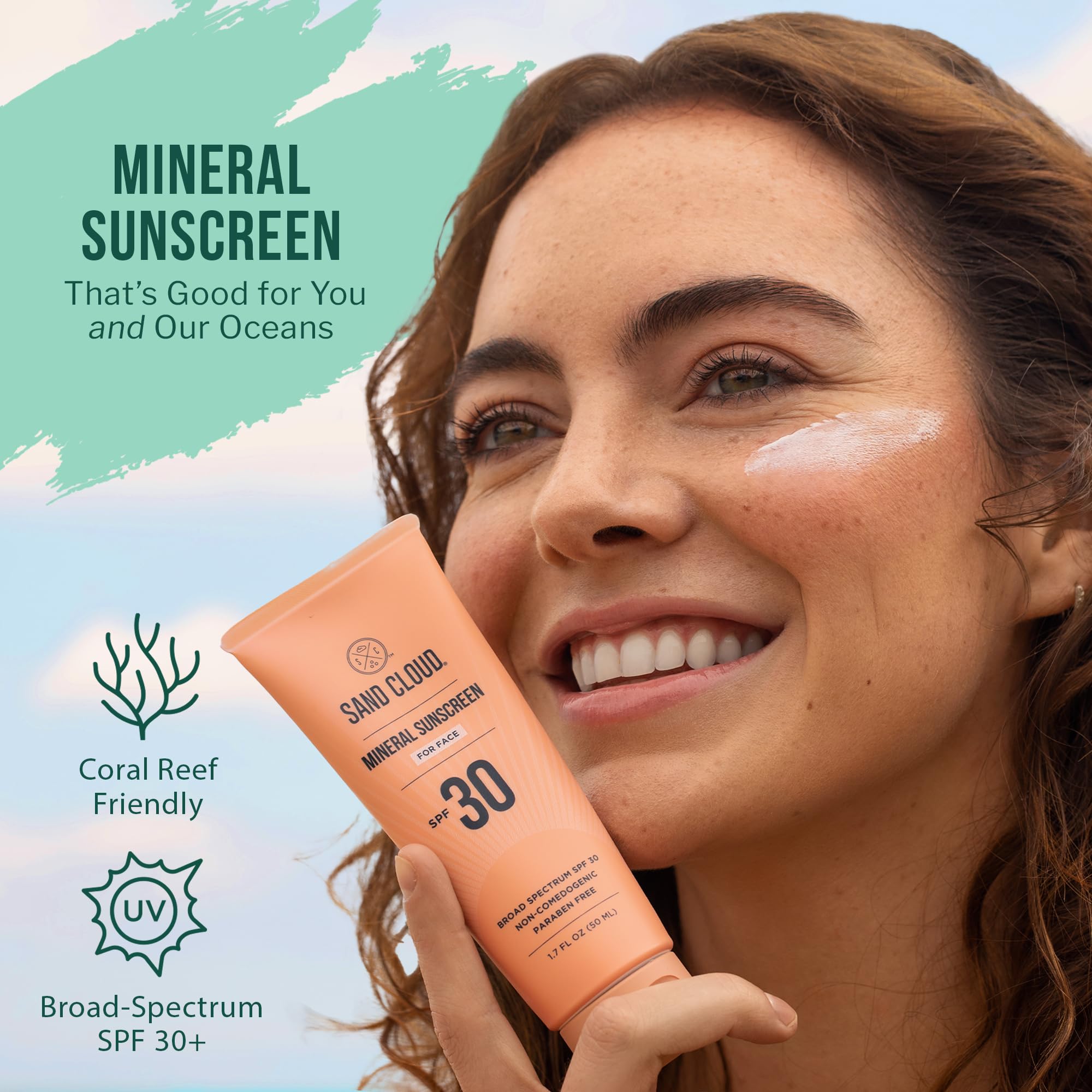 Sand Cloud Broad Spectrum Mineral Sunscreen for Face SPF 30, 1.7 Oz - Zinc Oxide Face Sunscreen for Sensitive Skin - Fragrance-F