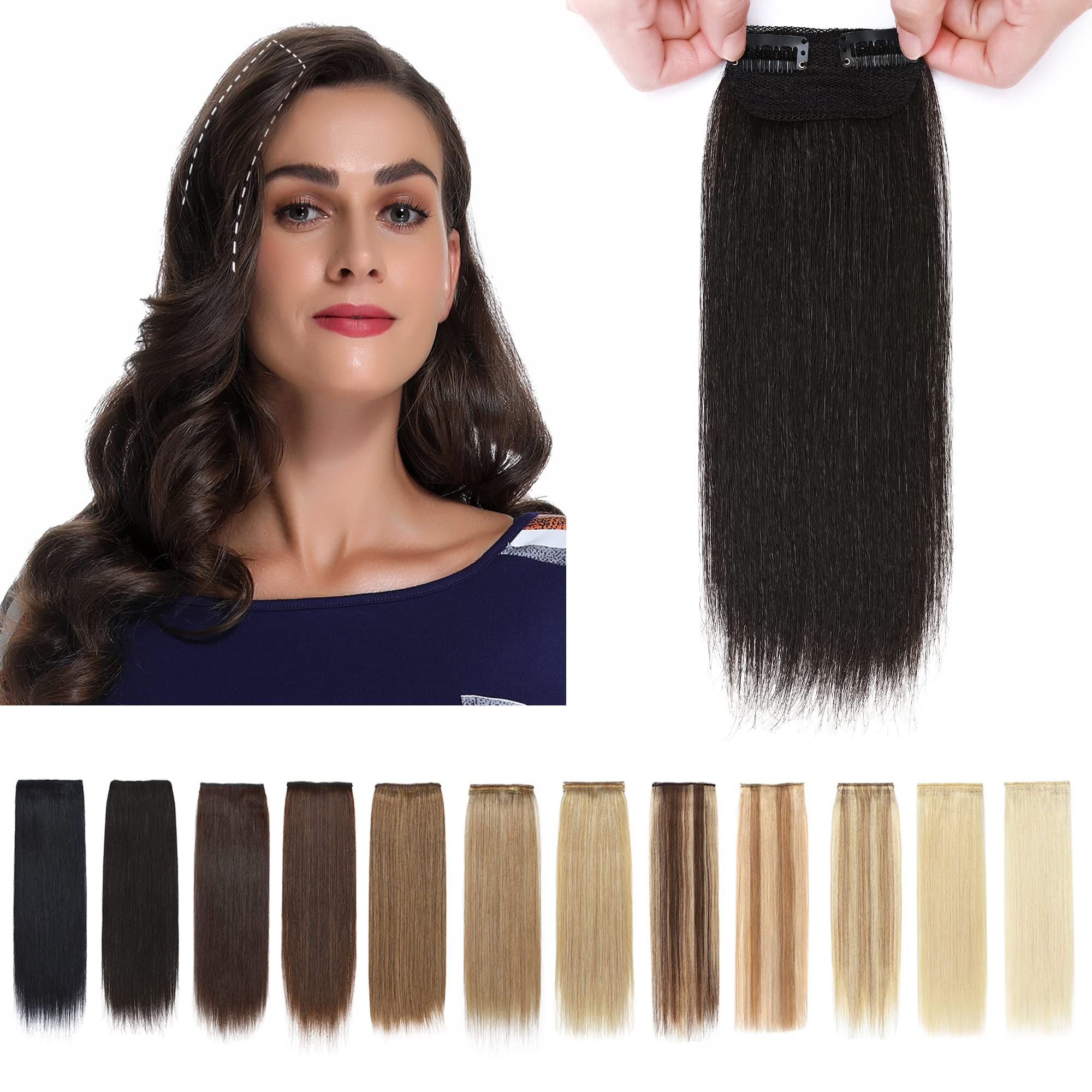 SEGO 2 Pcs Clip in Hair Extensions Real Human Hair Short 10 Inch 30g Hairpiece Human Hair Toppers for Women With Thinning Hair A