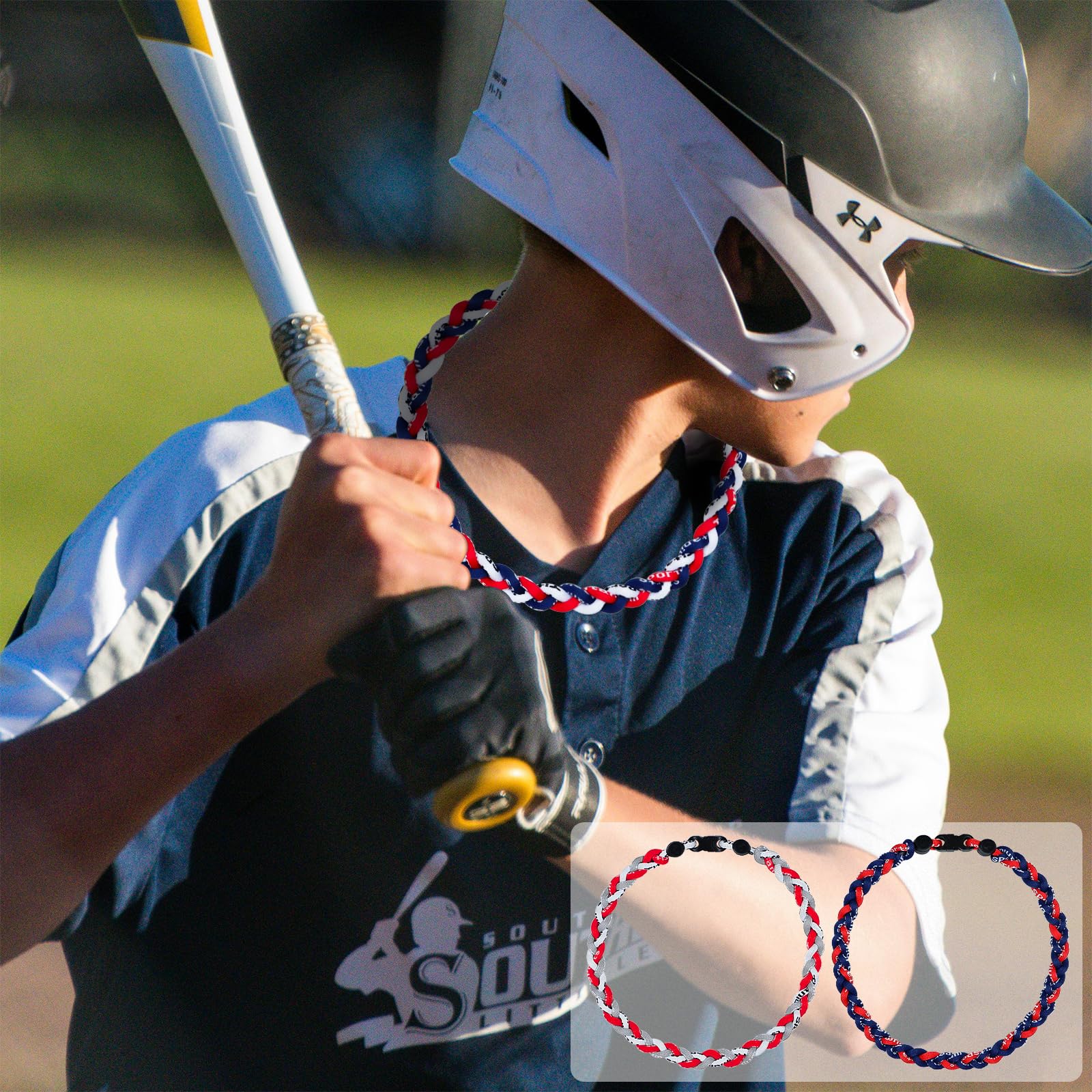 SUPBOMM 3 pcs Baseball Rope Necklaces, League Team Colors Braided Necklace, Baseball Team Gifts, Guardians